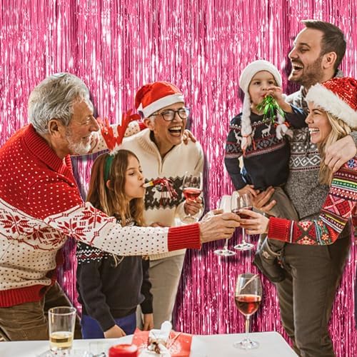 5 Pack Pink Tinsel Curtain Party Backdrop Foil Fringe Birthday Photo Booth Streamer Backdrop Theme Decorations