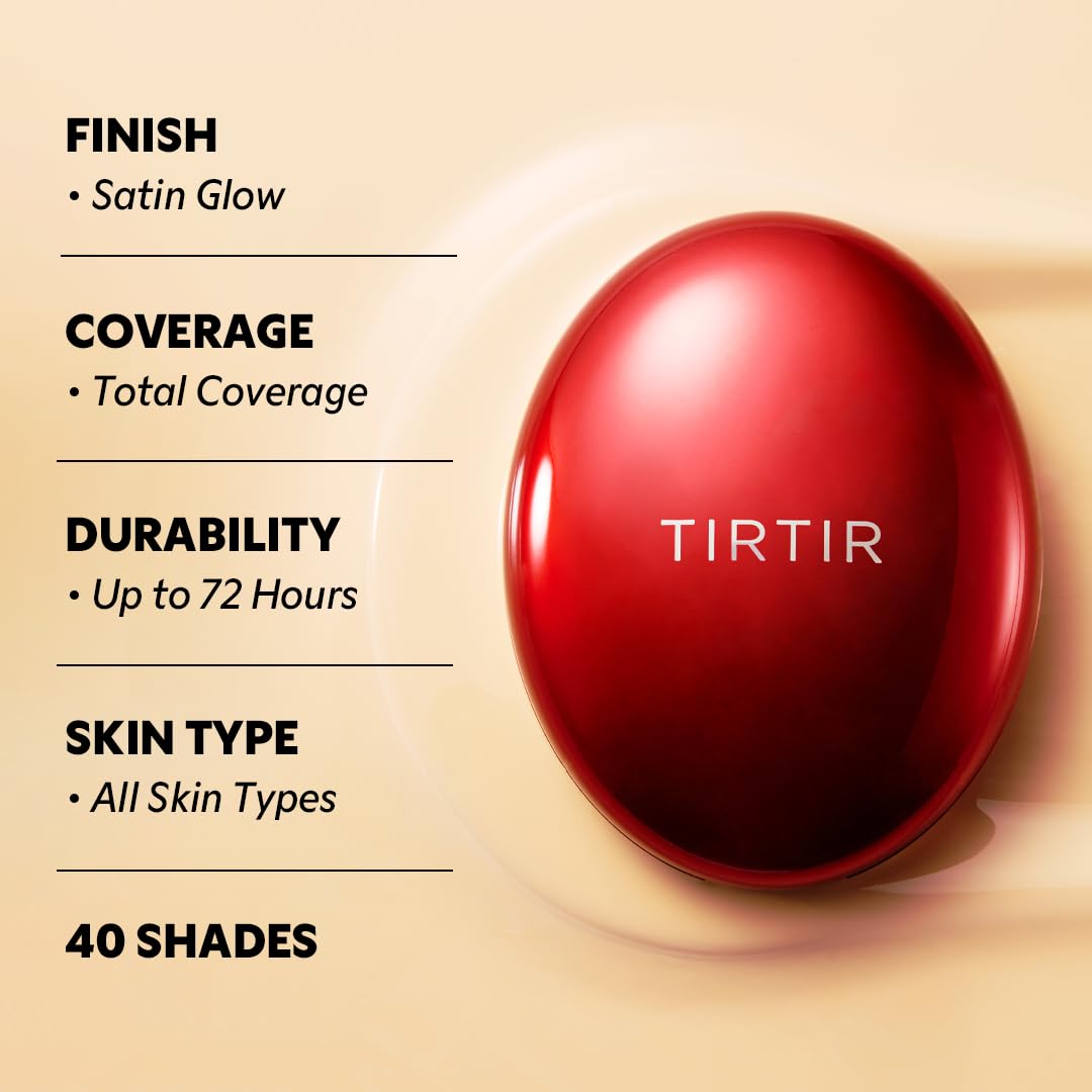 TIRTIR Mask Fit Red Cushion Foundation | Full coverage, Weightless, Skin fit, Satin Glow Finish, Korean Makeup, beauty, Tattoo cover up, Buildable (#17N Vanilla, 0.63 Fl Oz)