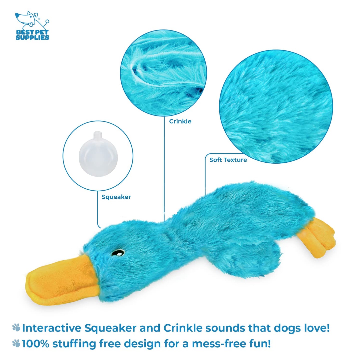 Best Pet Supplies Crinkle Dog Toy for Small, Medium, and Large Breeds, Cute No Stuffing Duck with Soft Squeaker, Fun for Indoor Puppies and Senior Pups, Plush No Mess Chew - Yellow, Purple & Turquoise