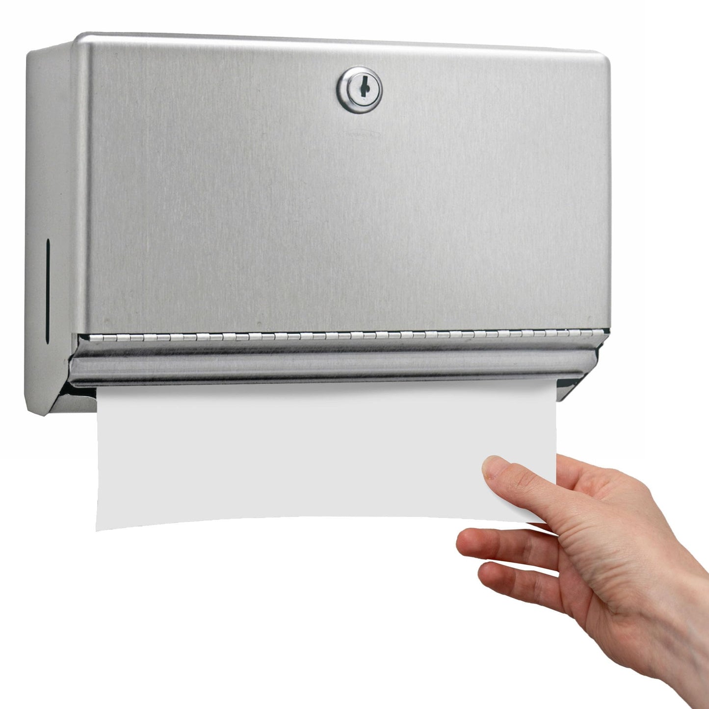 Bobrick Surface-Mounted Paper Towel Dispenser, Satin-Finish Stainless Steel, Holds 200 C-Fold & 275 Multifold Towels, ADA Compliant, Manual Operation, Tumbler Lock, Hemmed Tray Opening (Model B-26212)