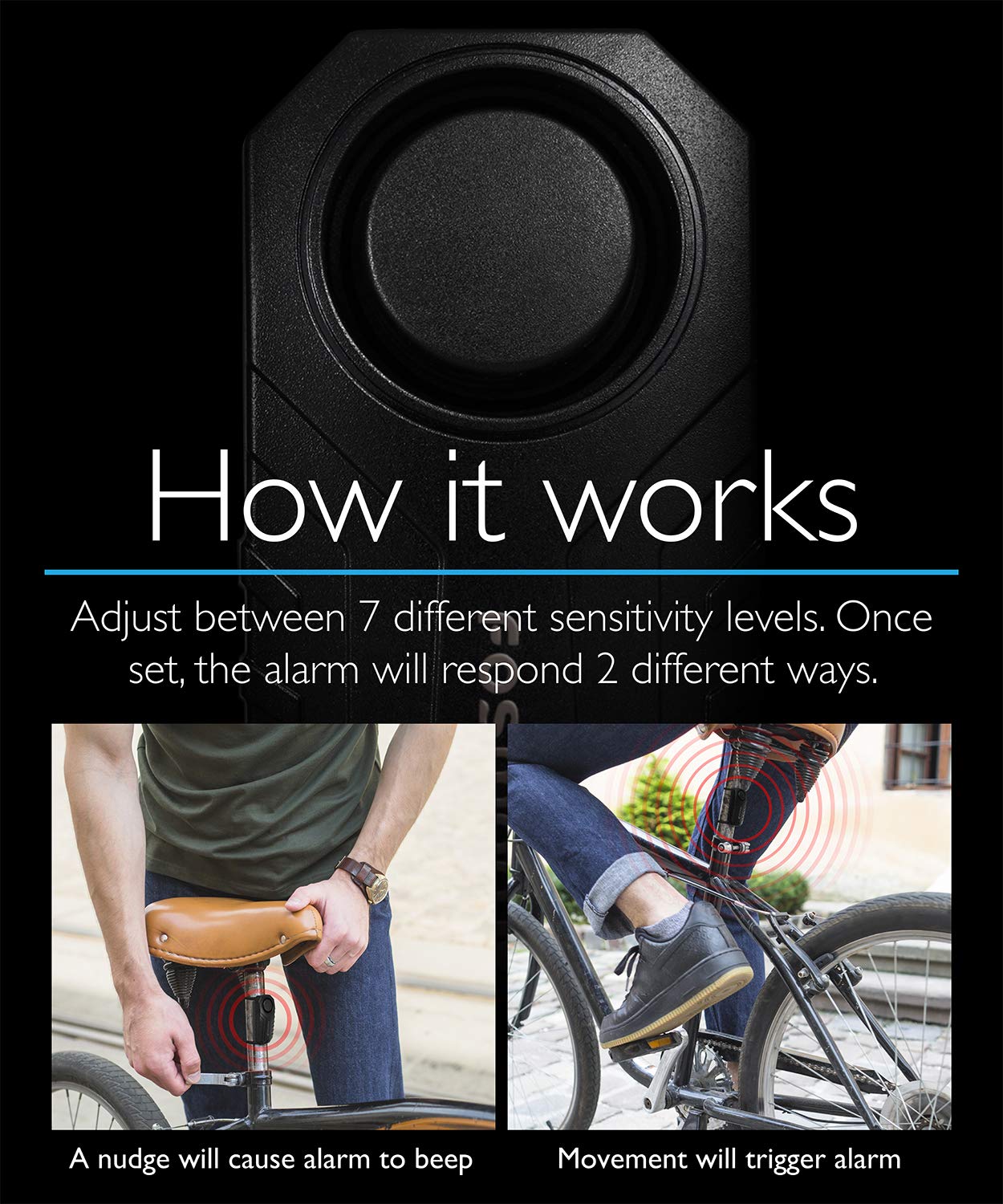 Fosmon 113db Bike Alarm with Remote, Motion Sensor Bicycle SOS Alarm, IP65 Waterproof Anti Theft Alarm System, Wireless Siren for E-Bike, Motorcycle, Scooter, Cart, Trailer