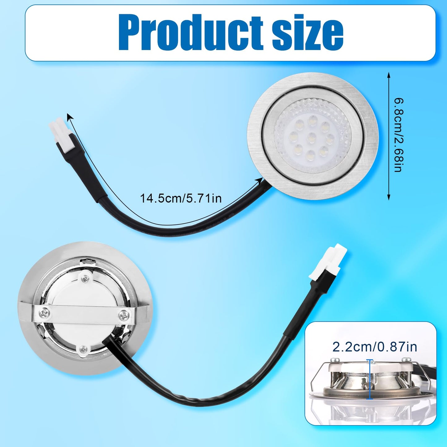 Gosknor 2pcs Range Hood Light Bulbs, Stainless Steel Range Hood LED Light Recessed Kitchen Light Bulb Replacement DC 12V 6500K Light Accessories for Stove Kitchen