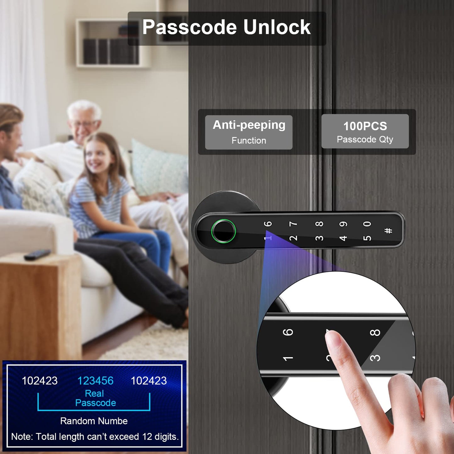 Fingerprint Door Lock Set, ERAY Smart Door Lock, 4 in 1 Keyless Entry Door Knob with Bluetooth APP, Fingerprint, Keypad Code, Keys, Interior Security Lock Set for Home Hotel Apartment