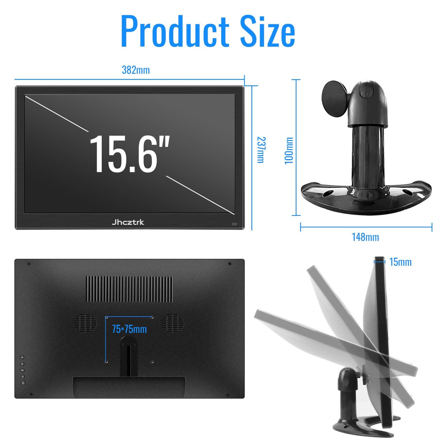 Jhcztrk 15.6 Inch Portable Monitor Touchscreen IPS Screen HDR Gaming Monitors Built-in Speakers, USB-C HDMI, VESA Compatible, for Laptop PC Mobile PS4 PS5 External Screen