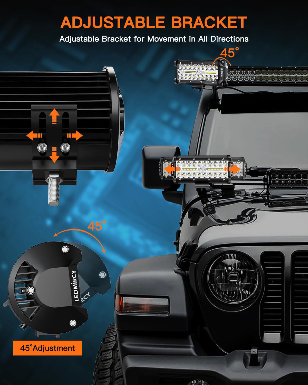 LEDMIRCY 7 Inch LED Light Bar Kit with Rocker Switch Wiring Harness 2PCS LED Pod Lights Triple Rows White Spot Flood Combo Beam Off Road Lights for Truck ATV SUV UTV Boat IP68 Waterproof
