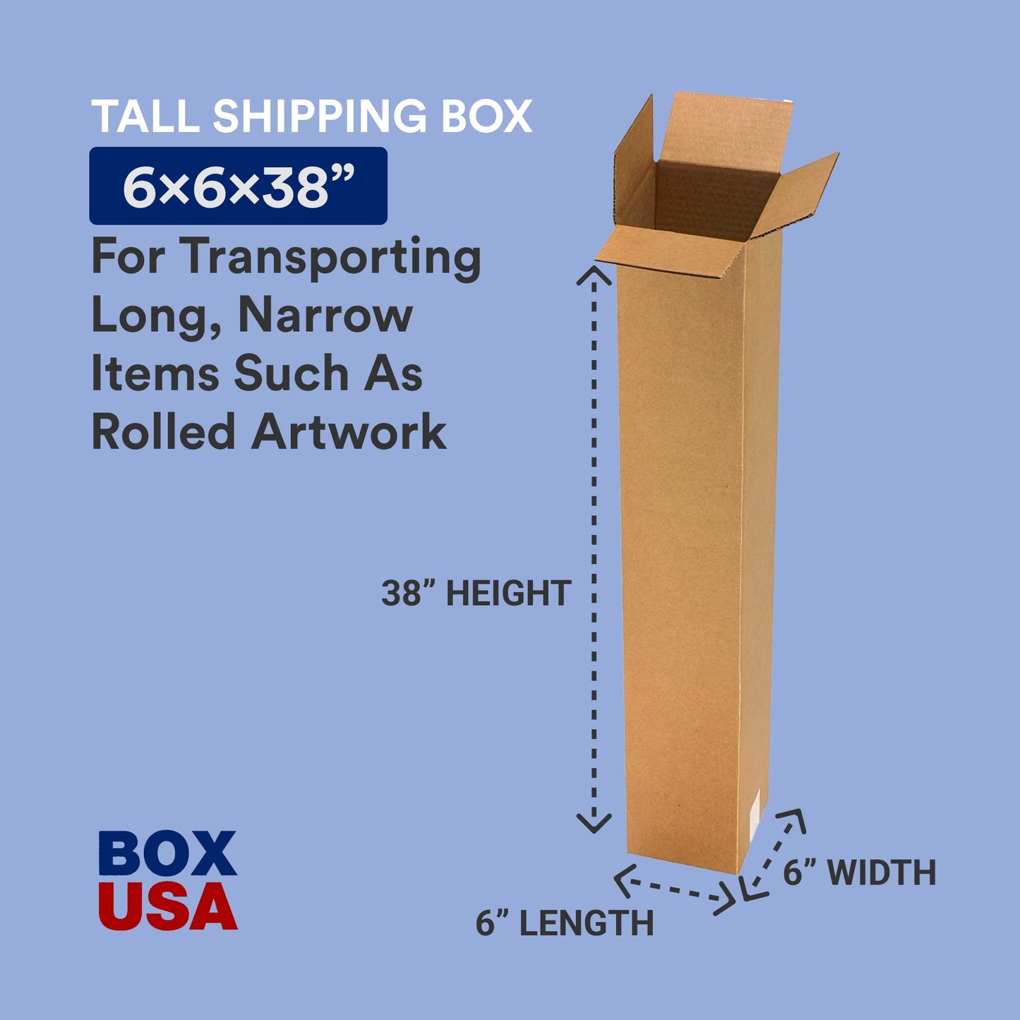 BOX USA 6x6x38 Tall Corrugated Boxes, Tall, 6L x 6W x 38H, Pack of 25 | Shipping, Packaging, Moving, Storage Box for Home or Business, Strong Wholesale Bulk Boxes