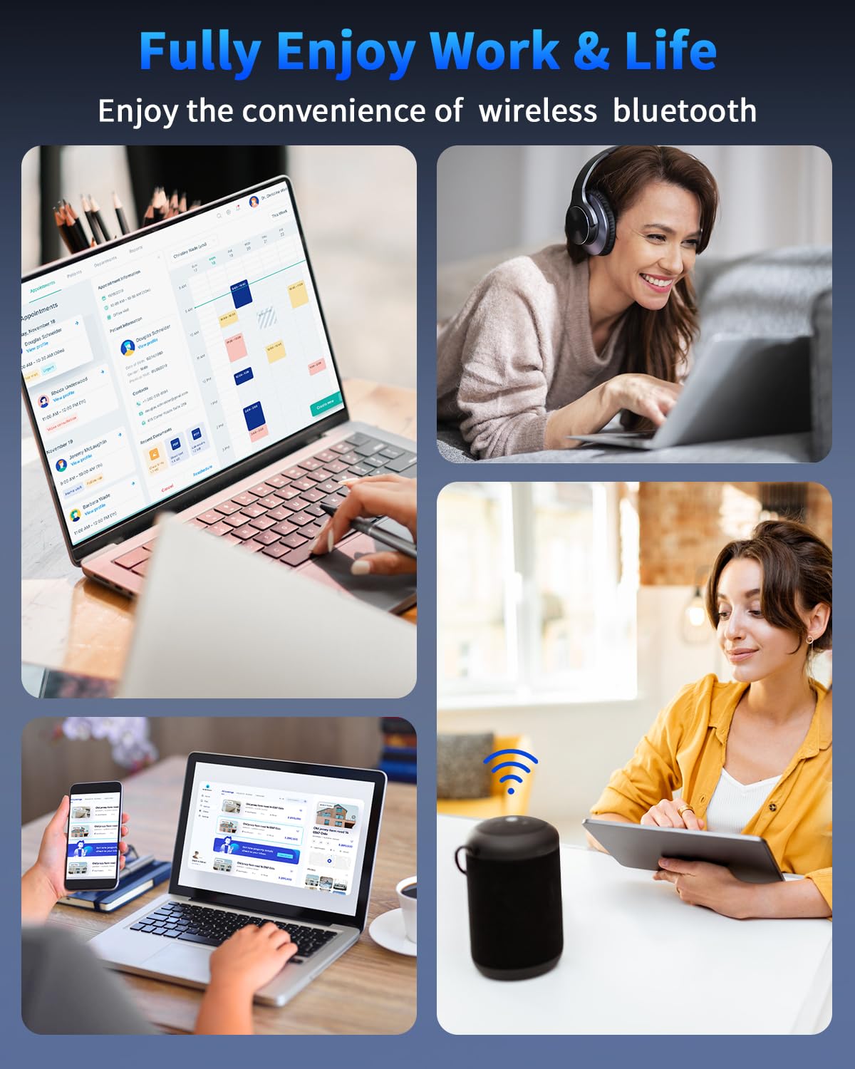ZEXMTE 5.4 USB Bluetooth Adapter for PC, Plug & Play Bluetooth Transmitter & Reciver, EDR & BLE, High Gain Antenna, 590FT / 180M Long Range for PC Windows 11/10/8