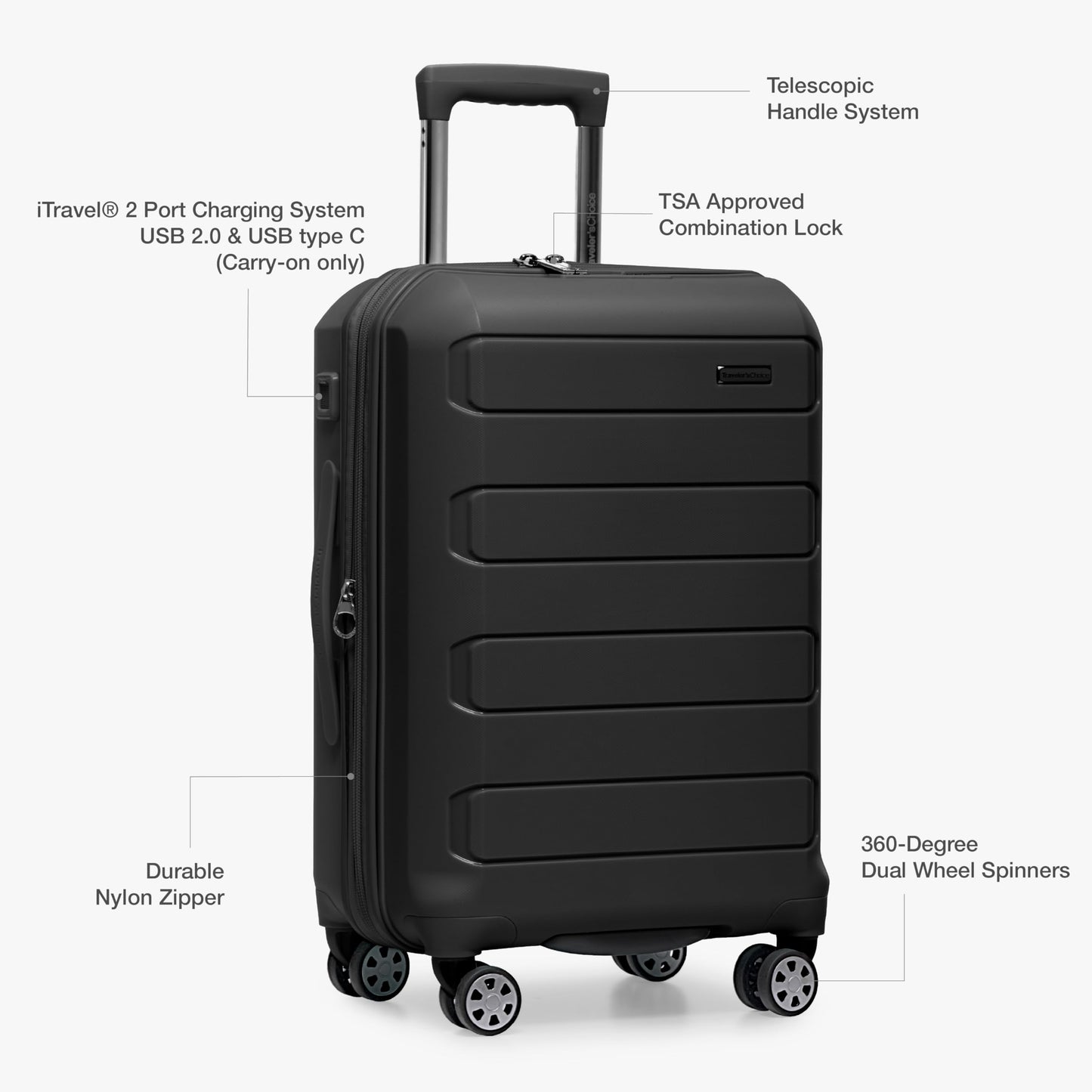 Traveler's Choice Pagosa Indestructible Hardshell Expandable Spinner Luggage, Black, 2 Piece Set