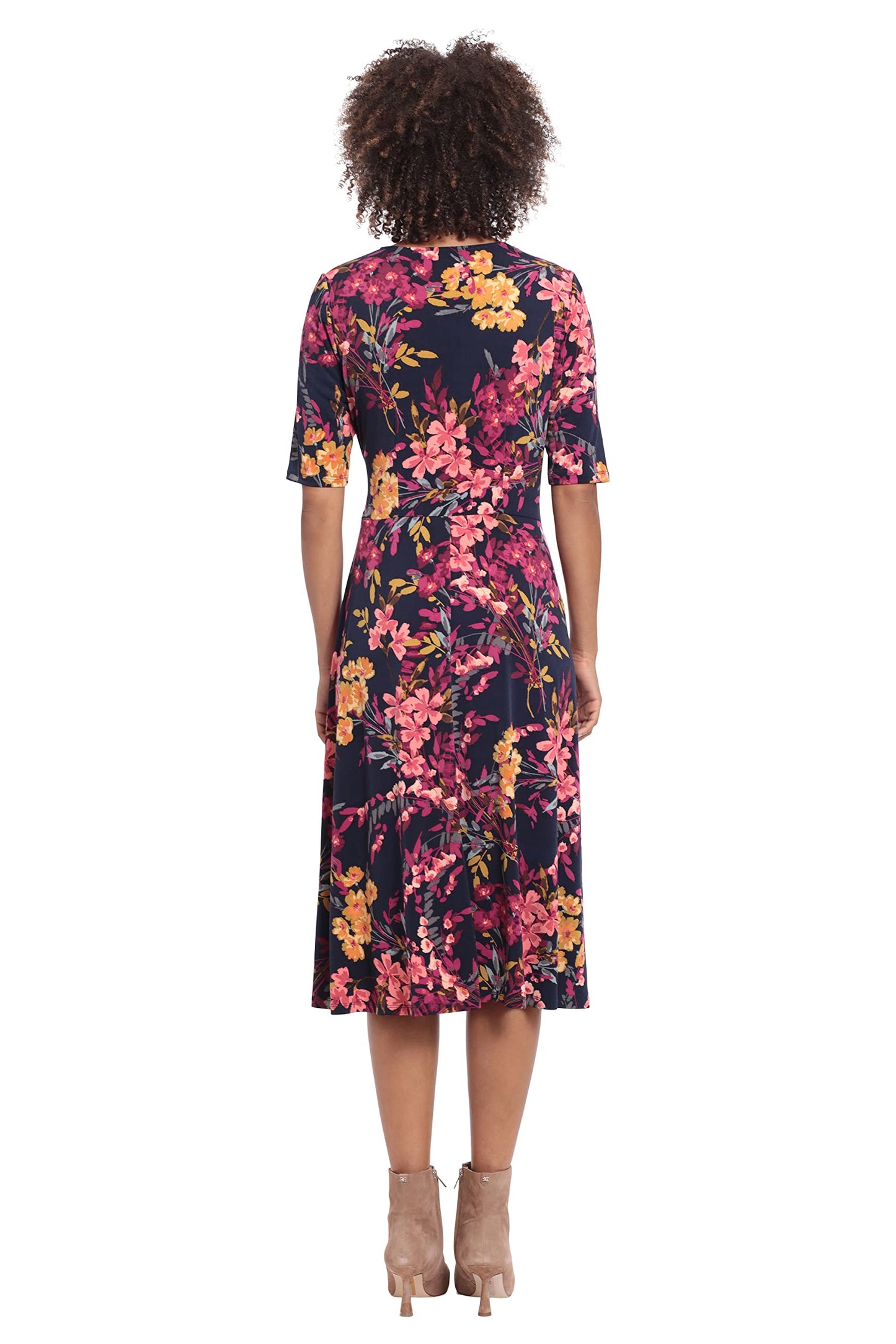 London Times Women's Side Waist Tie Fit and Flare Dress
