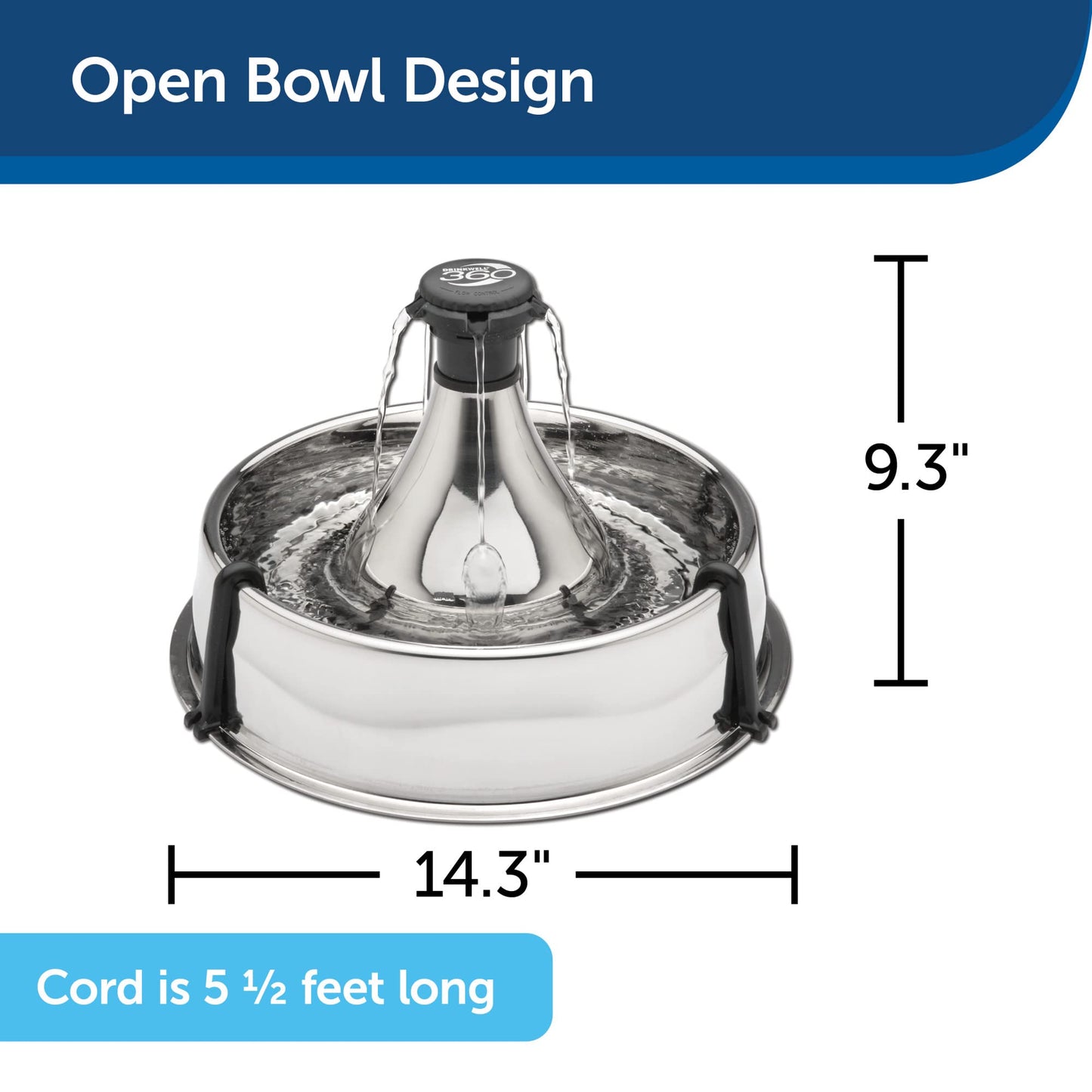 PetSafe Drinkwell Stainless Steel 360 Multiple Pet Fountain - Scratch and Rust Resistant Automatic Water Dispenser for Cats or Dogs - Adjustable Flow Control - 128 Ounce (3.8 Liter) - Filters Included