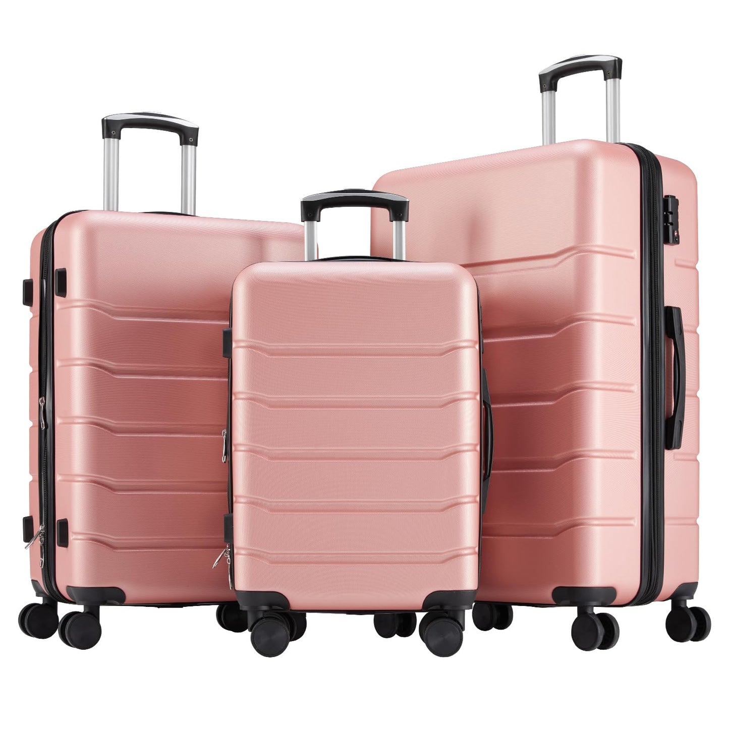 Sweetcrispy Carry on Luggage, Hard Shell ABS, Double Spinner Wheels Lightweight Suitcase TSA Lock, Light Pink, 3-PCS Set (20/24/28 Inch)