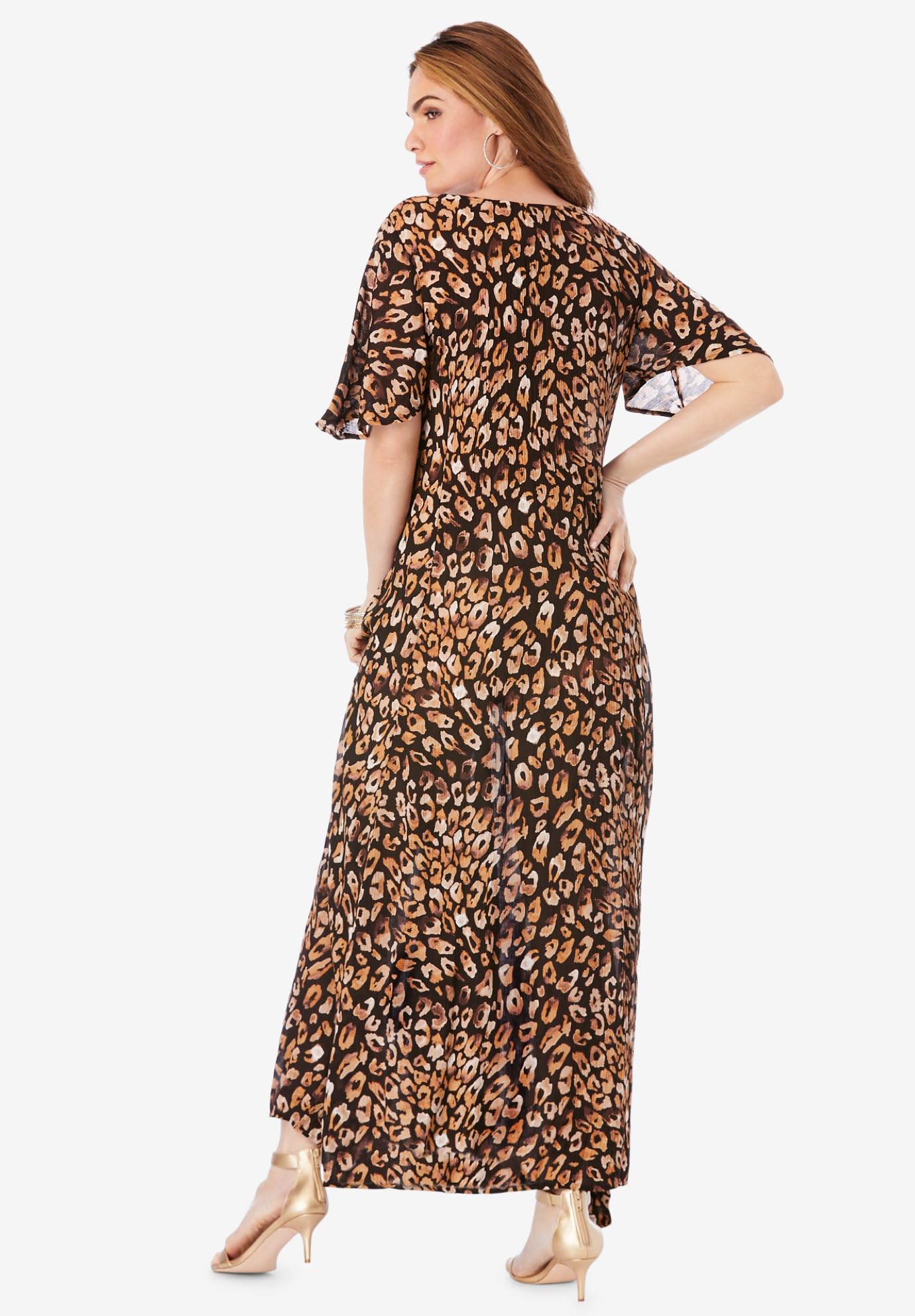 Roaman's Women's Plus Size Flutter Sleeve Crinkle Dress - 34/36, Multi Mirrored Medallion