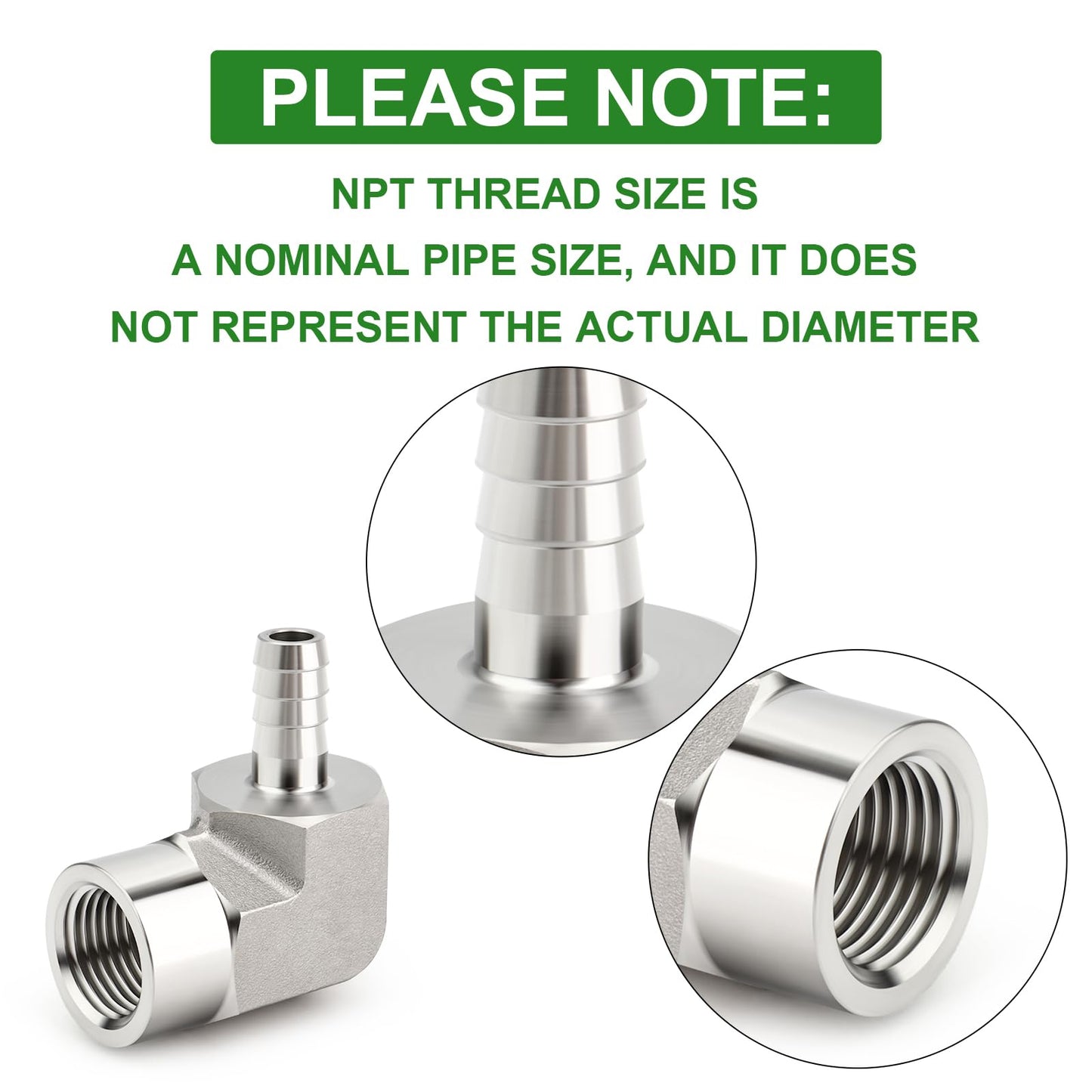 TAISHER 1PCS 304 Stainless Steel 90 Degree Elbow Hose Barb Fittings 1/2" Barb x 1/2" NPT Female for Fuel/AIR/Lquid/Gas with 1PCS Hose Clamp