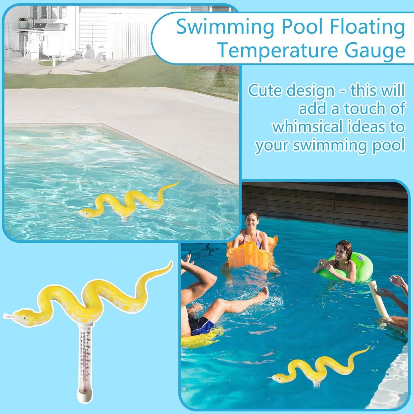 Pool Temperature Thermometers Floating, Funny Sea Animals Swimming Pool Thermometers, Large Size Easy Read Water Temperature Gauge for Water Aquarium Hot Tubs (Shark)