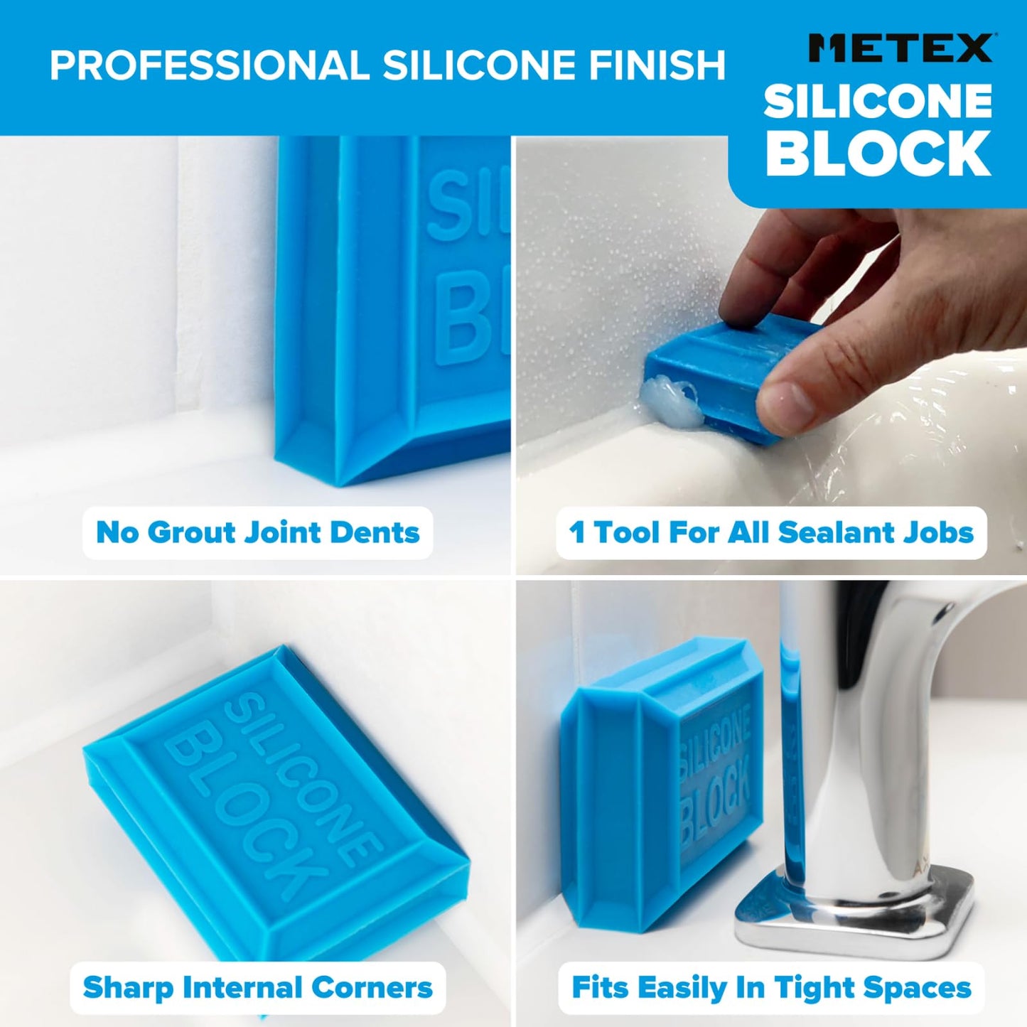 Metex Silicone Block - 5 in 1 Easy Grip Sealant Shaping & Finishing Caulking Tool - Creates A Consistent Width Bead. Sharp & Consistent Internal Corners with A Choice of 6mm Or 8mm Bead