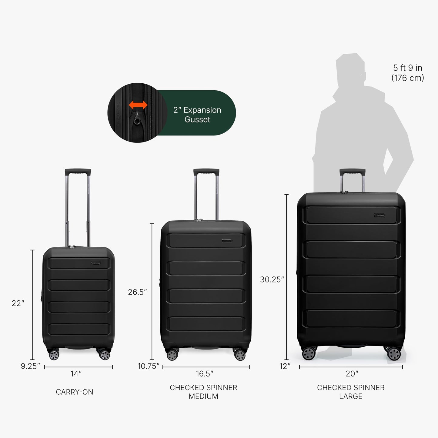 Traveler's Choice Pagosa Indestructible Hardshell Expandable Spinner Luggage, Black, 2 Piece Set