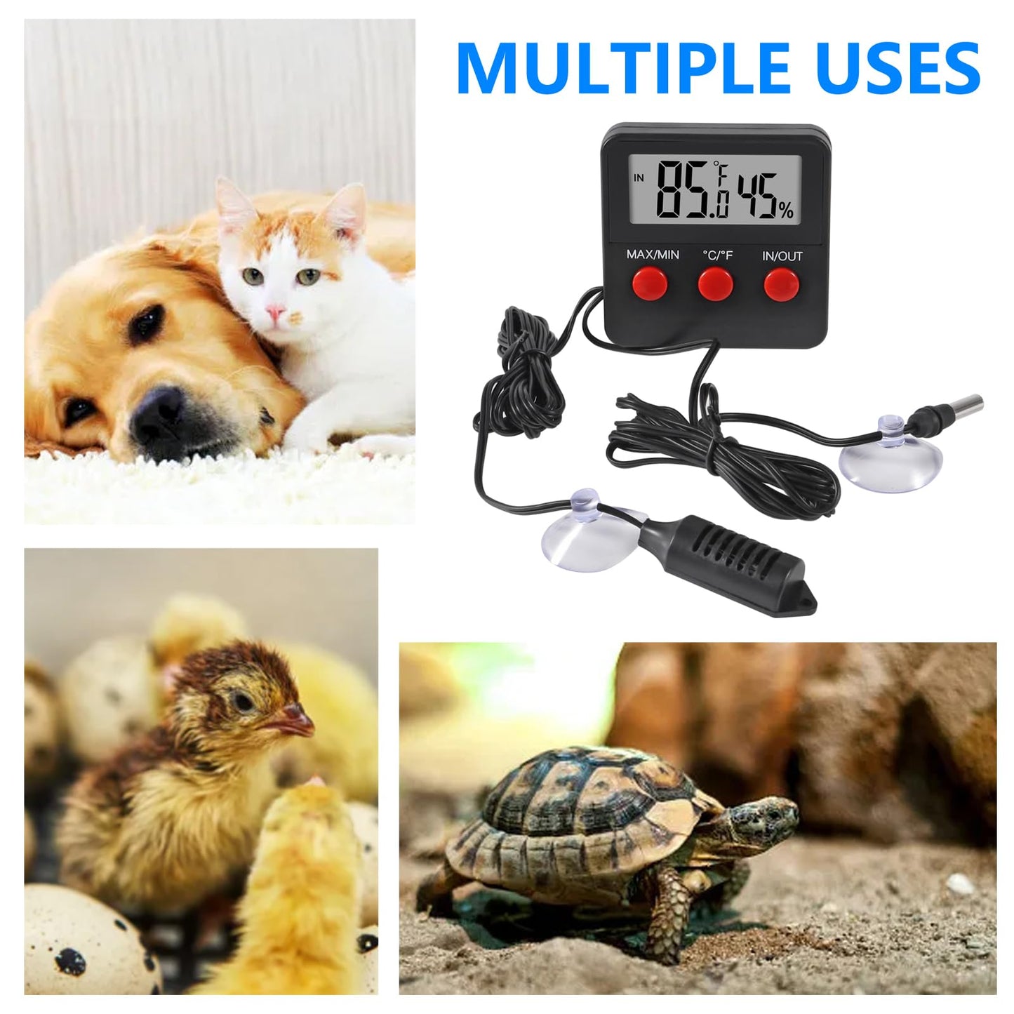 4Pcs Digital Thermometer and Humidity Thermometers Indoor and Outdoor Digital Temperature and Hygrometer Gauge with Probe for Reptile Terrarium Thermometer Pet Keeping