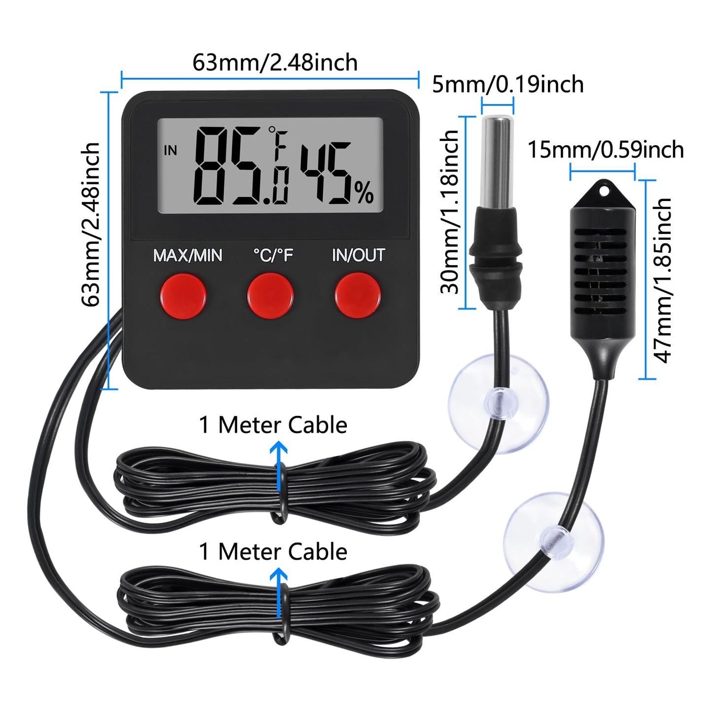 4Pcs Digital Thermometer and Humidity Thermometers Indoor and Outdoor Digital Temperature and Hygrometer Gauge with Probe for Reptile Terrarium Thermometer Pet Keeping