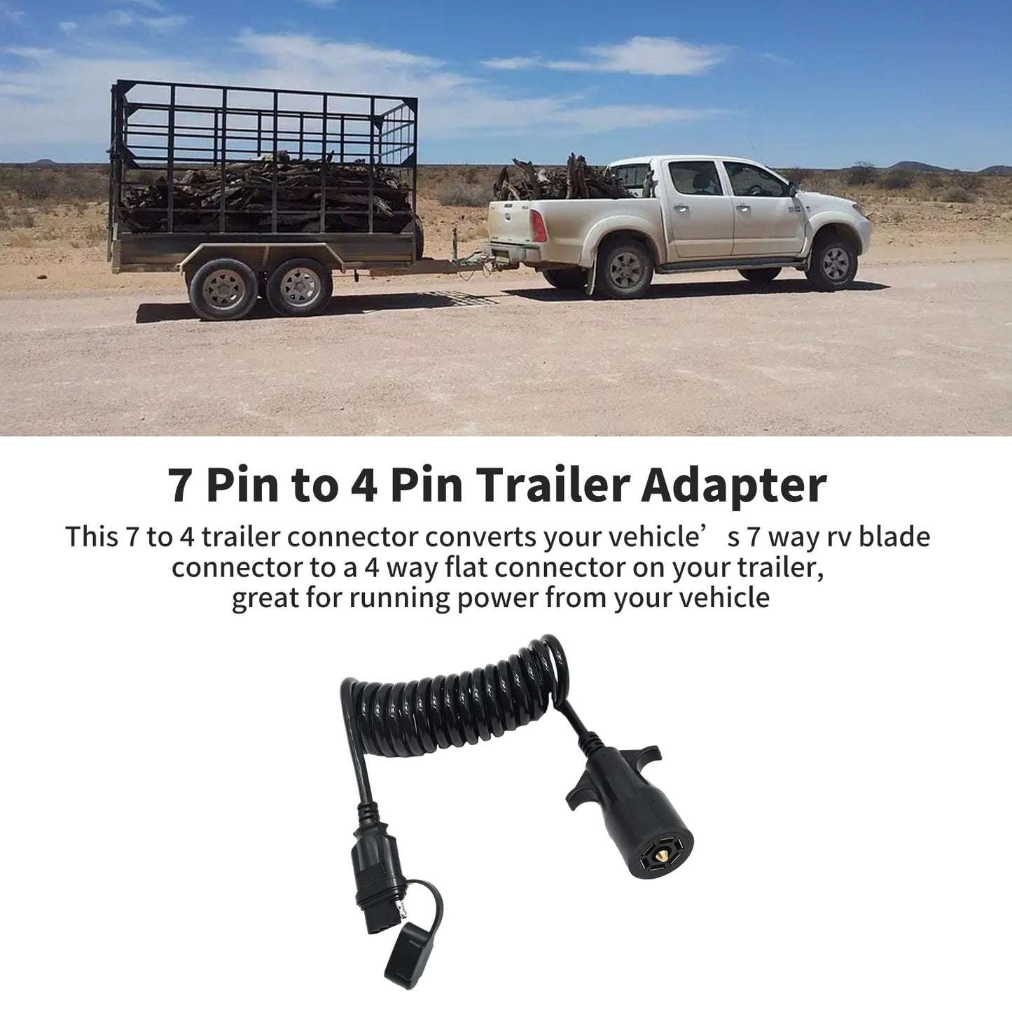 Saihisday 7 Way Blade to 4 Way Flat Trailer Adapter, 8Ft 7Way to 4Pin Extension Cord Trailer Wiring Connector Fit for Caravan RV