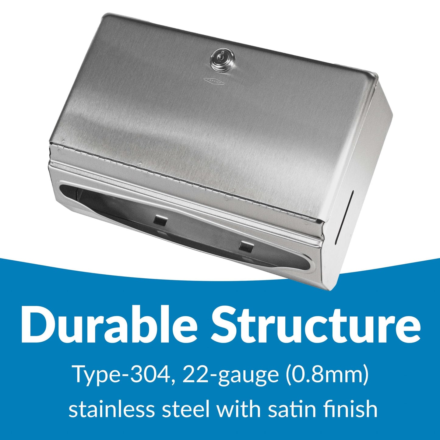 Bobrick Surface-Mounted Paper Towel Dispenser, Satin-Finish Stainless Steel, Holds 200 C-Fold & 275 Multifold Towels, ADA Compliant, Manual Operation, Tumbler Lock, Hemmed Tray Opening (Model B-26212)