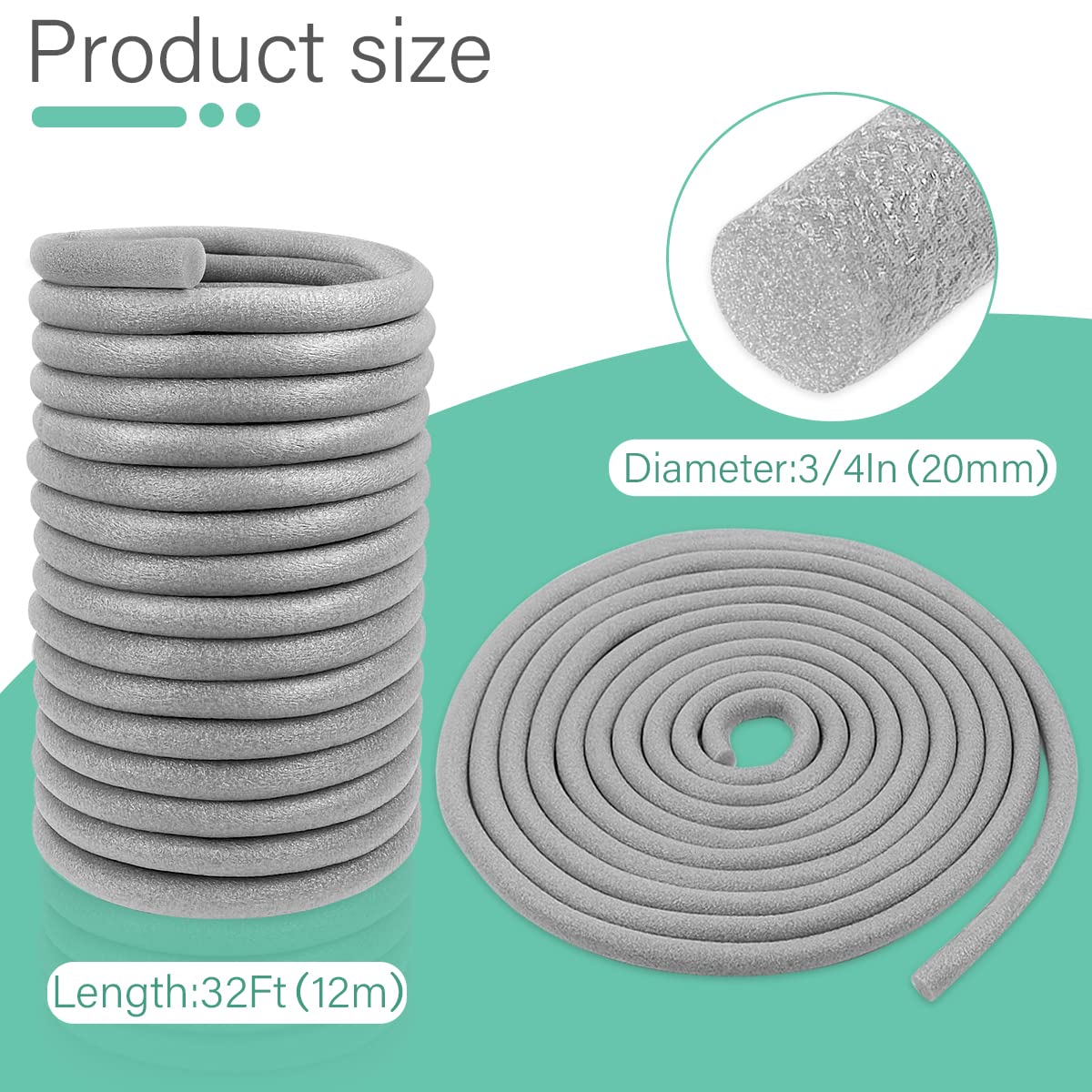 Storystore Backer Rod Foam Caulk Saver for Gap and Joint Concrete Filling Gray (3/4" Diameter x 39' Length)