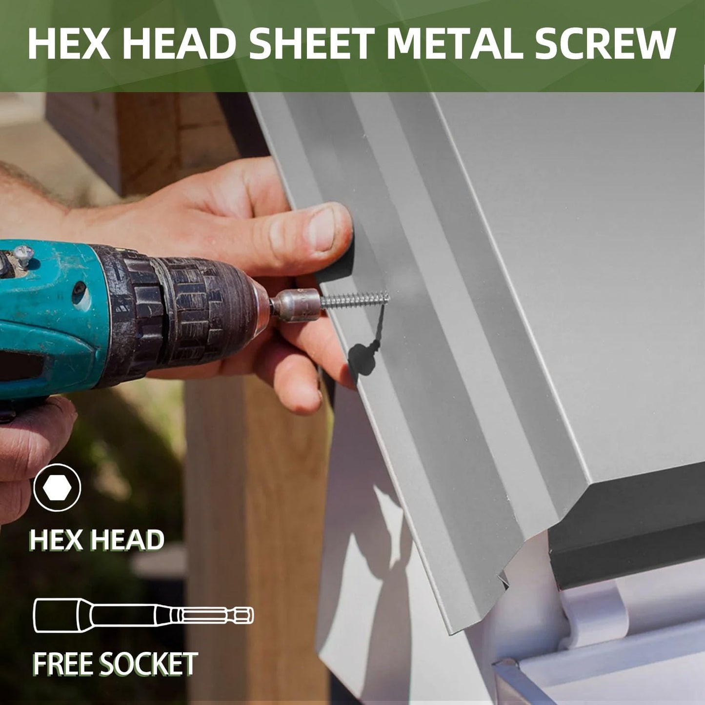 #12 x 2 (100 PCS) Sheet Metal Screws, Hex Washer Head Self Drilling Screw, 410 Stainless Steel Flanged Fast Self Tapping Screws, Hex Bit Socket Included