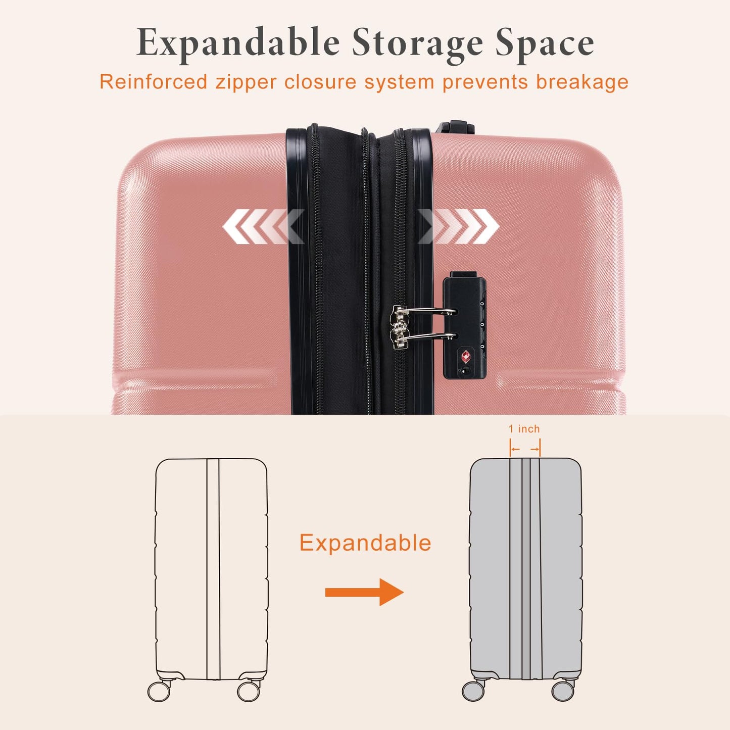 Sweetcrispy Carry on Luggage, Hard Shell ABS, Double Spinner Wheels Lightweight Suitcase TSA Lock, Light Pink, 3-PCS Set (20/24/28 Inch)