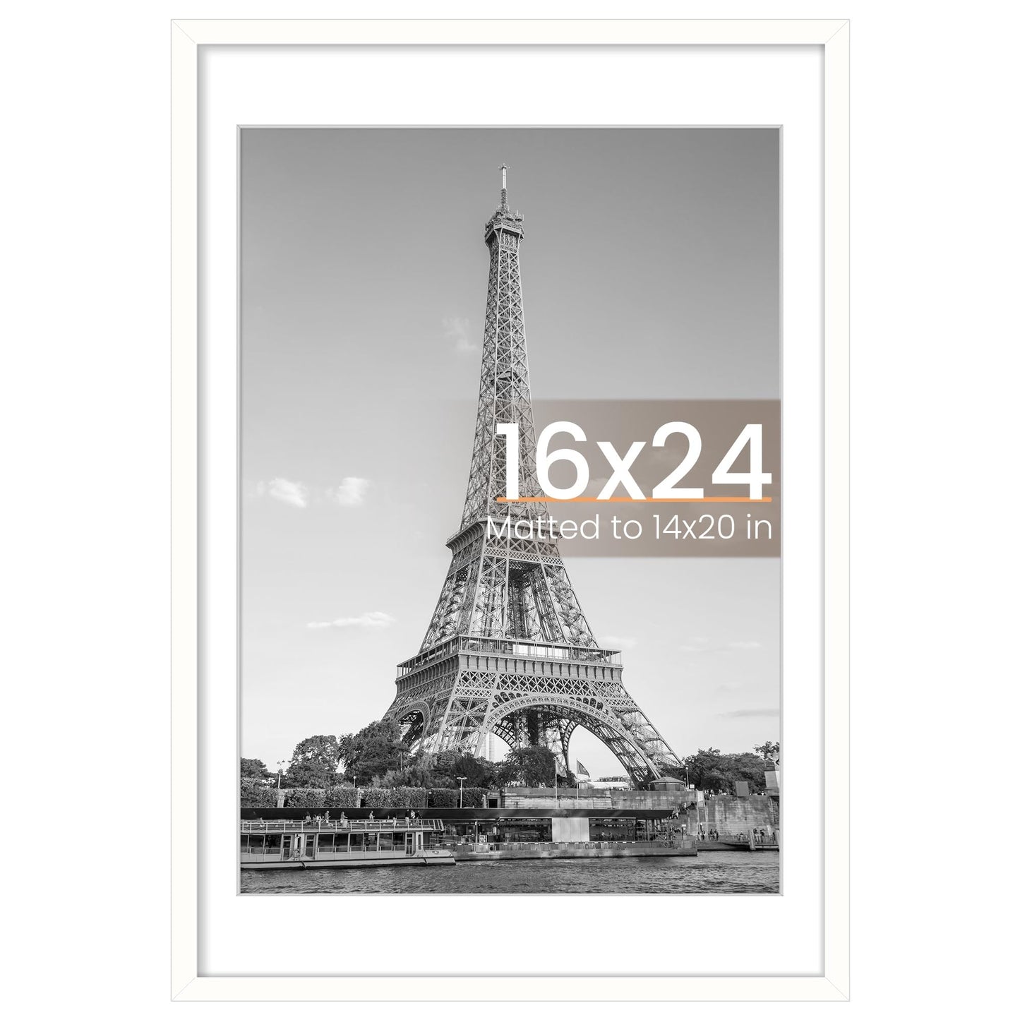 upsimples 16x24 Picture Frame, Display Pictures 14x20 with Mat or 16 x 24 Without, Wall Hanging Poster Frames, White, 1 Pack