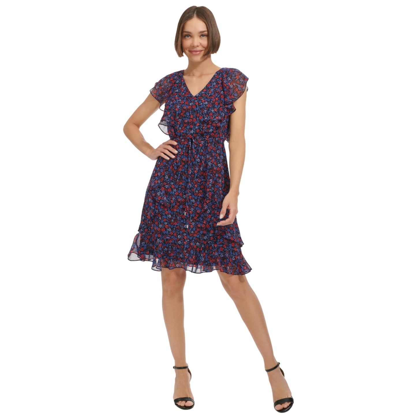 Tommy Hilfiger Women's Dress Fit and Flare,Sky Captain/Guava,16
