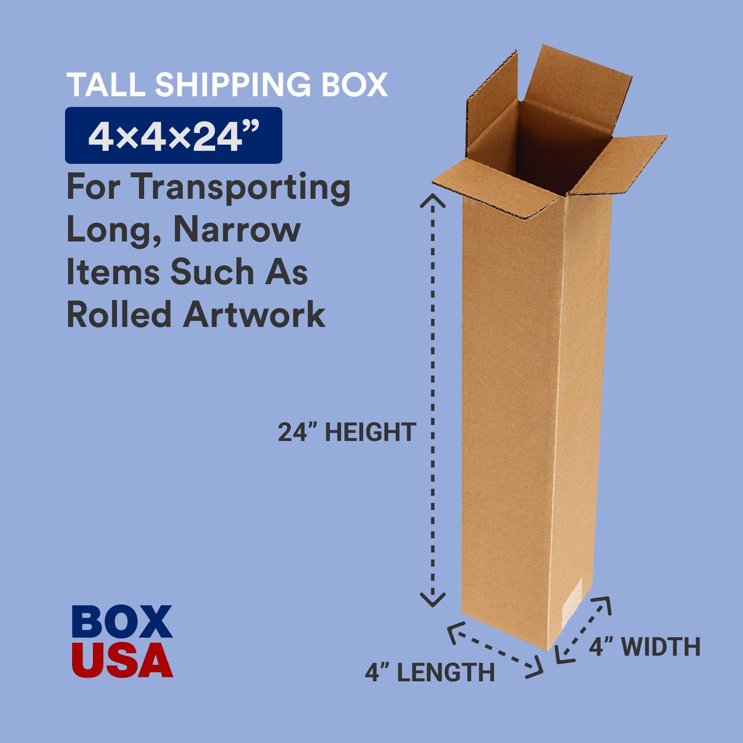 BOX USA 4x4x24 Tall Corrugated Boxes, Tall, 4L x 4W x 24H, Pack of 25 | Shipping, Packaging, Moving, Storage Box for Home or Business, Strong Wholesale Bulk Boxes