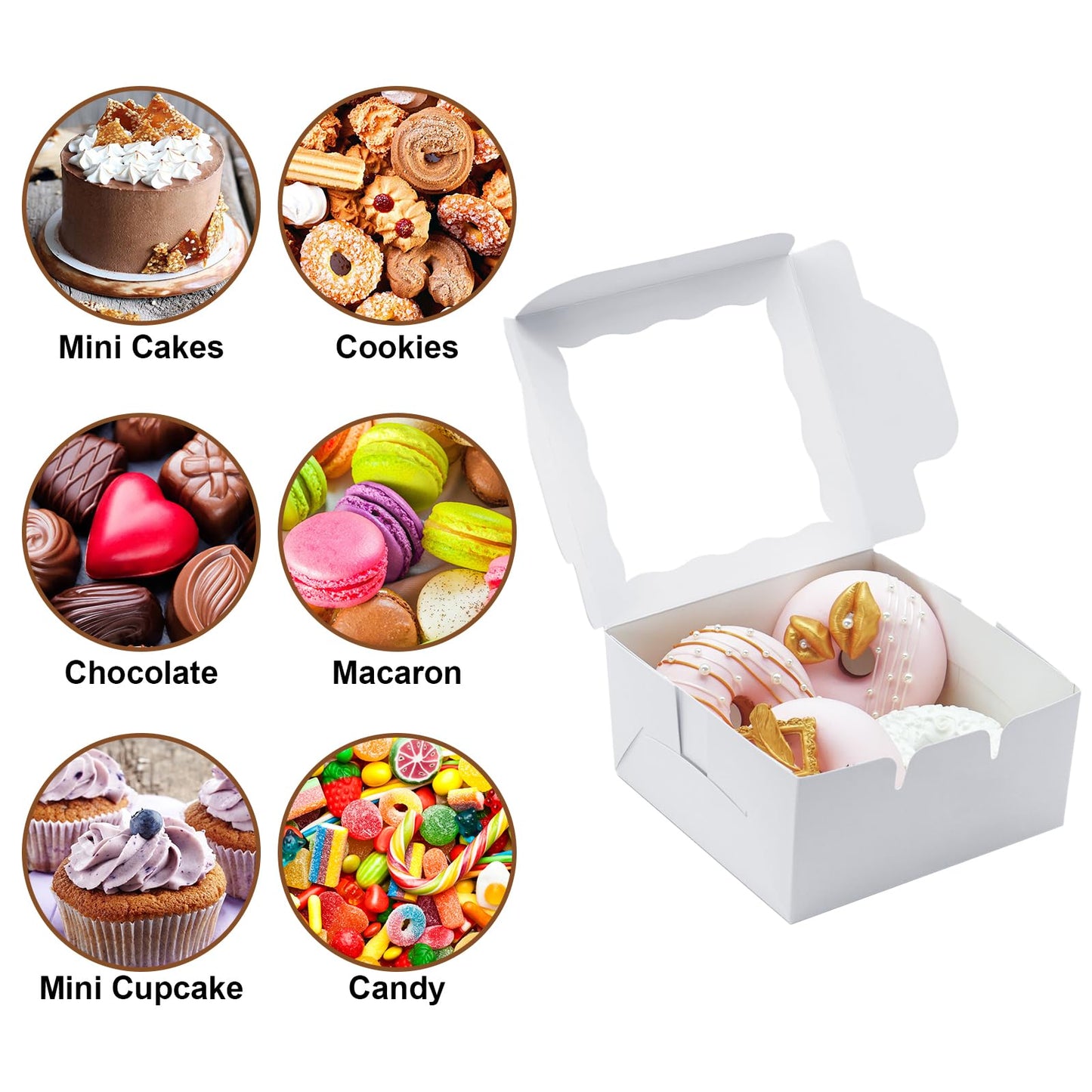 XINHPKGG 50pcs 5x5x2.5 Inch Cookie Boxes with window Bakery Boxes Dessert Treat Box Chocolate Covered Strawberries Box for Wedding Party Birthday