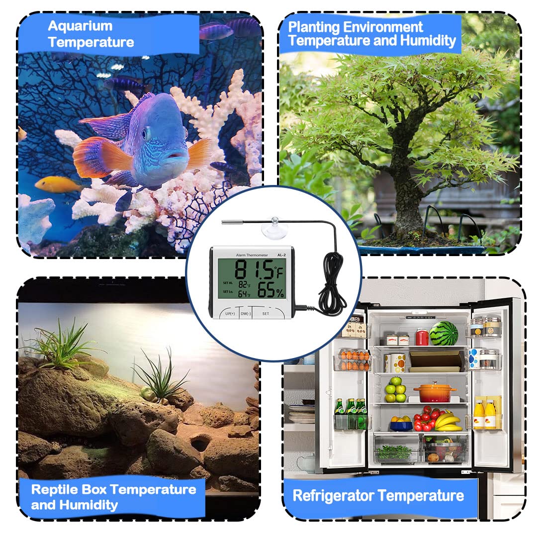LXSZRPH Reptile Thermometer Hygrometer with High Low Temperature Alarm Digital Aquarium Thermometer with Hook and Loop Temperature Humidity Meter Gauge for Terrariums, Vivariums, Reptile Tanks (2)
