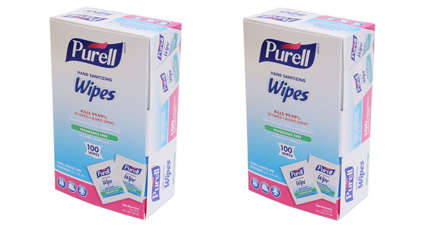 GOJO : PURELL Premoistened Sanitizing Hand Wipes, 5 x 7, 100/Box -:- Sold as 2 Packs of - 100 - / - Total of 200 Each