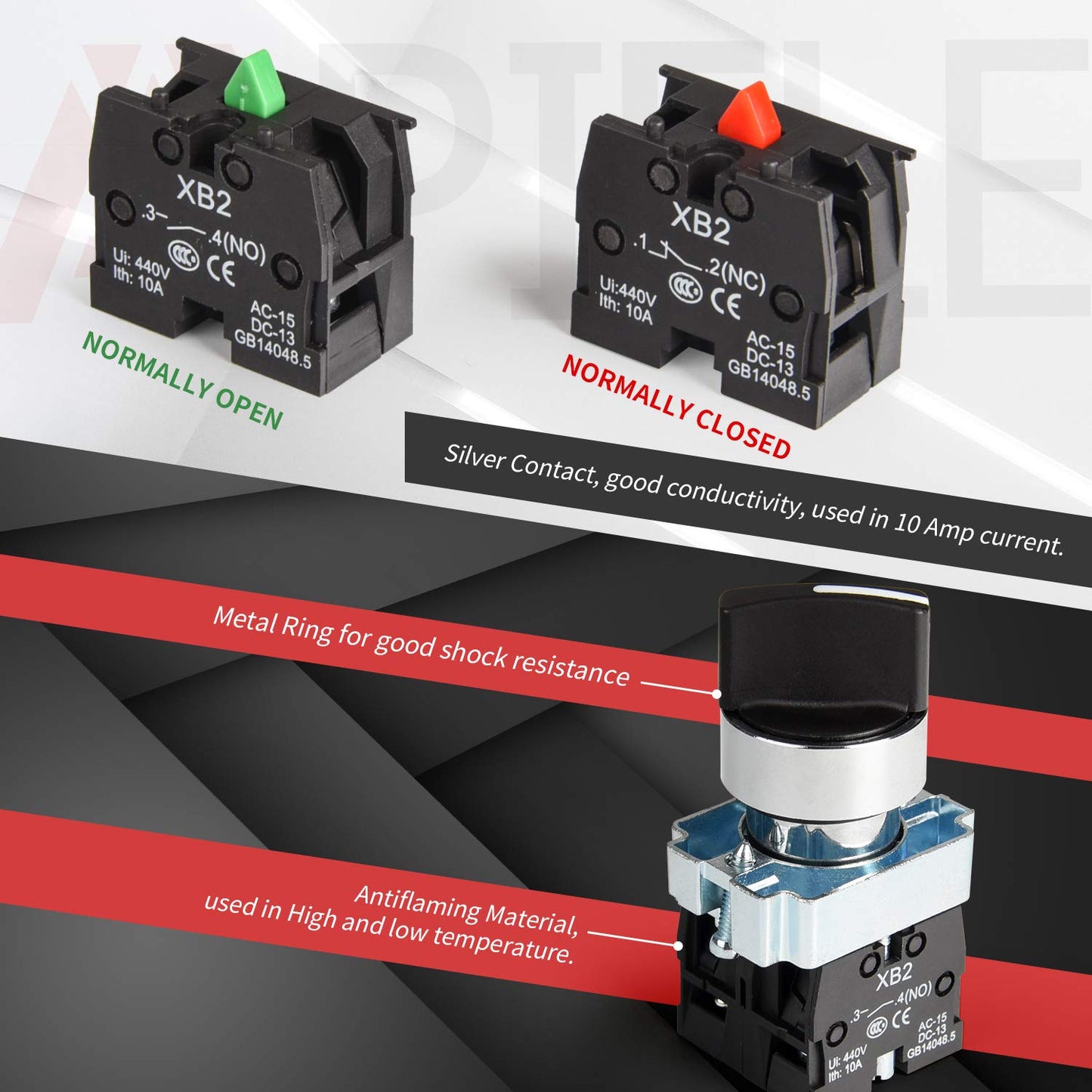 APIELE (Pack of 2) 22mm 2 Position Selector Switch Momentary1NO XB2-10X/22 (2 Position Momentary)