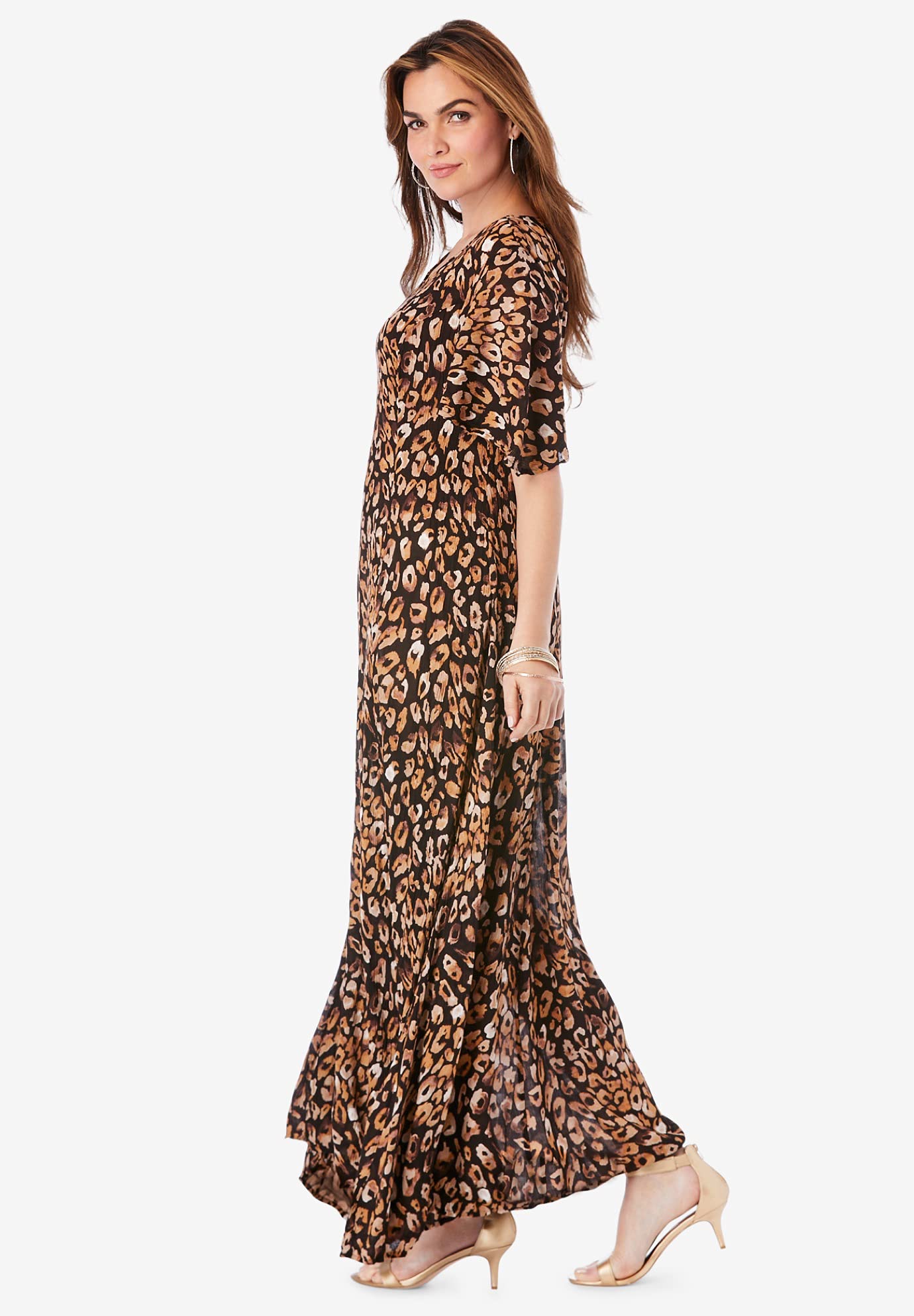 Roaman's Women's Plus Size Flutter Sleeve Crinkle Dress - 34/36, Multi Mirrored Medallion