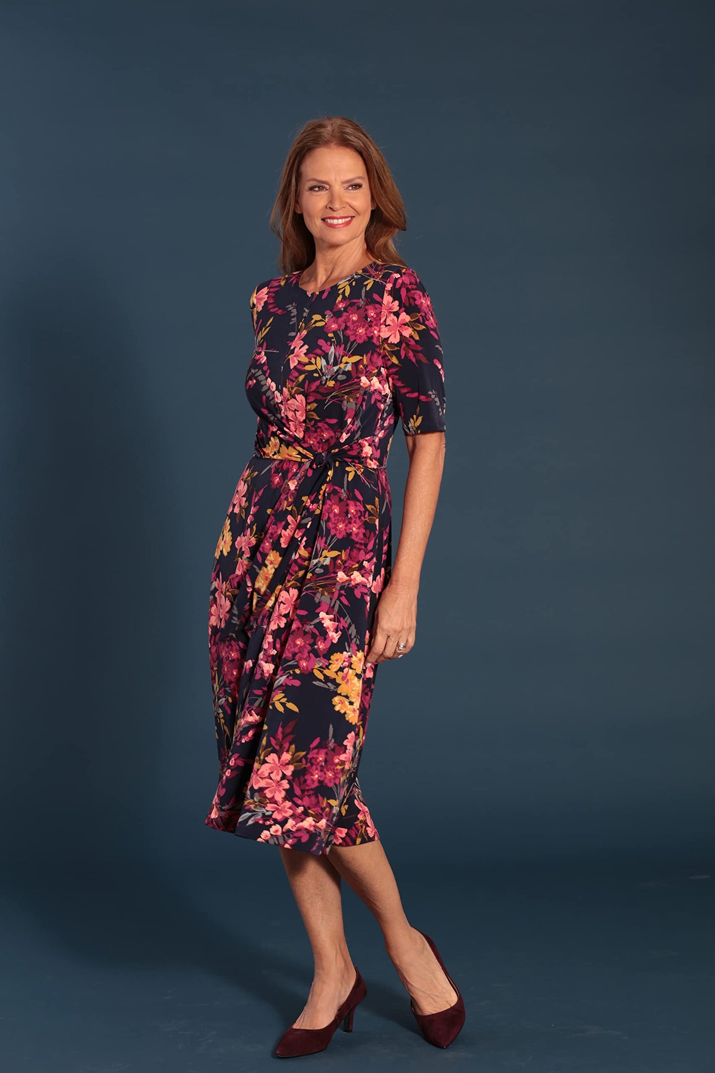 London Times Women's Side Waist Tie Fit and Flare Dress
