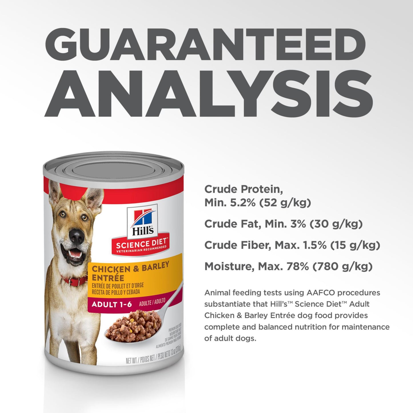 Hill's Science Diet Adult 1-6, Adult 1-6 Premium Nutrition, Wet Dog Food, Chicken & Barley Loaf, 13 oz Can, Case of 12