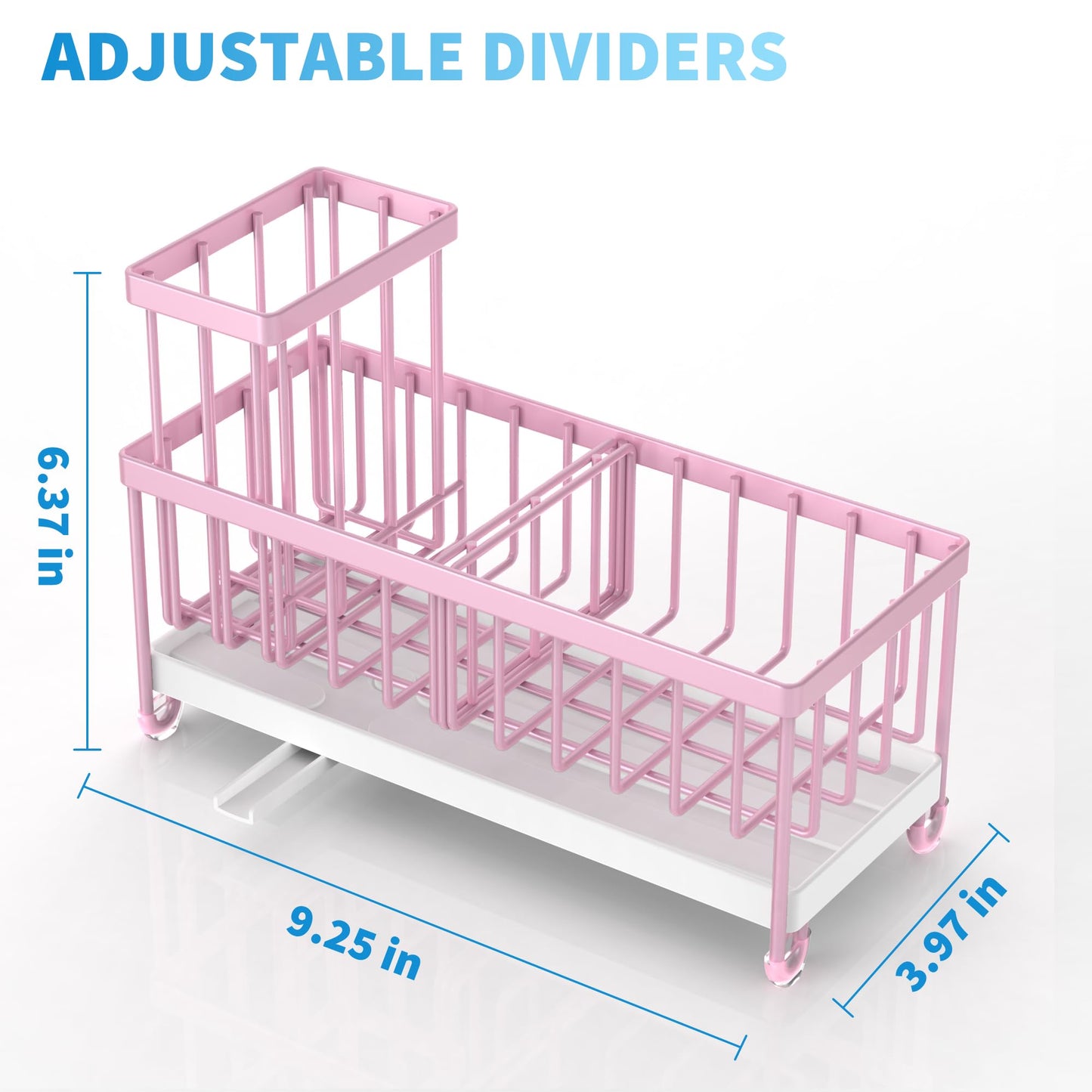 Cisily Pink Sponge Holder for Kitchen Sink, Sink Caddy Organizer with High Brush Holder, Countertop Organizers and Storage Essentials, Rustproof 304 Stainless Steel, Pink kitchen Accessories and Decor