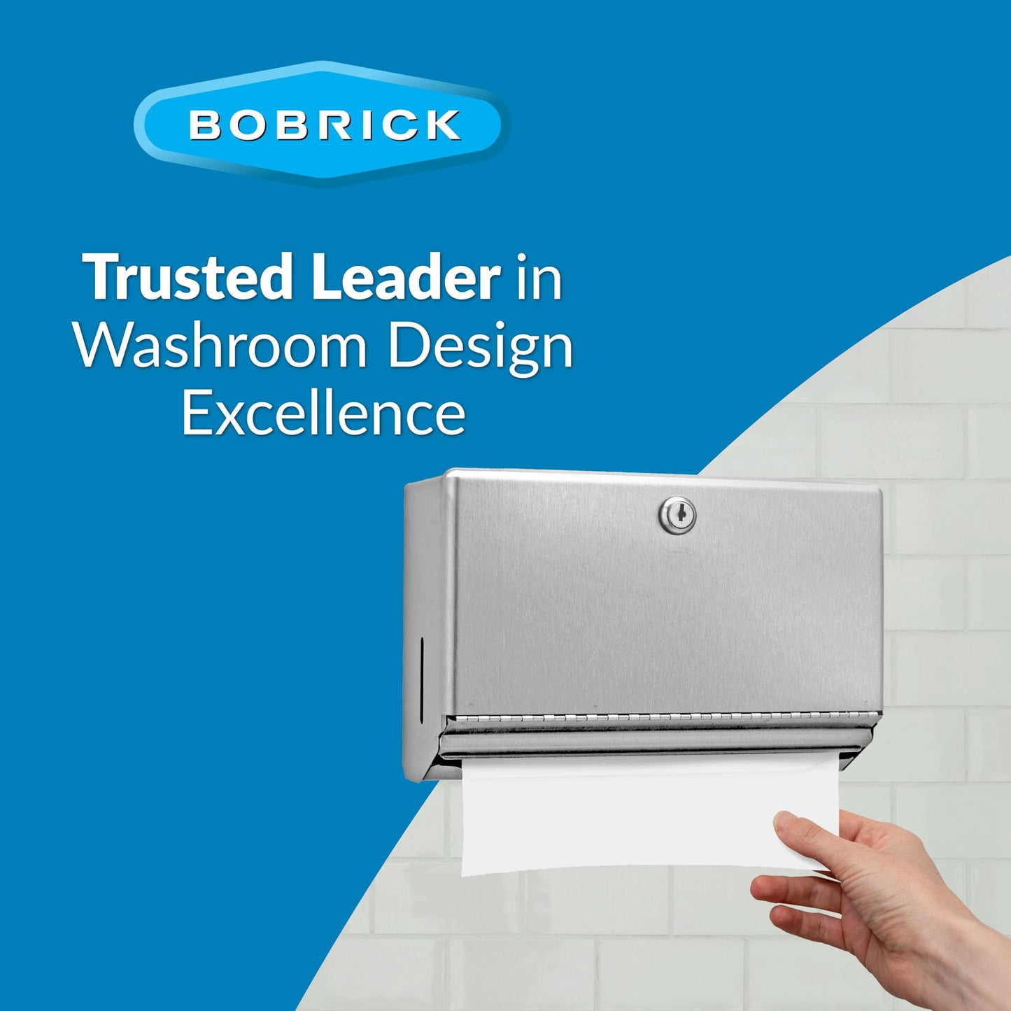 Bobrick Surface-Mounted Paper Towel Dispenser, Satin-Finish Stainless Steel, Holds 200 C-Fold & 275 Multifold Towels, ADA Compliant, Manual Operation, Tumbler Lock, Hemmed Tray Opening (Model B-26212)