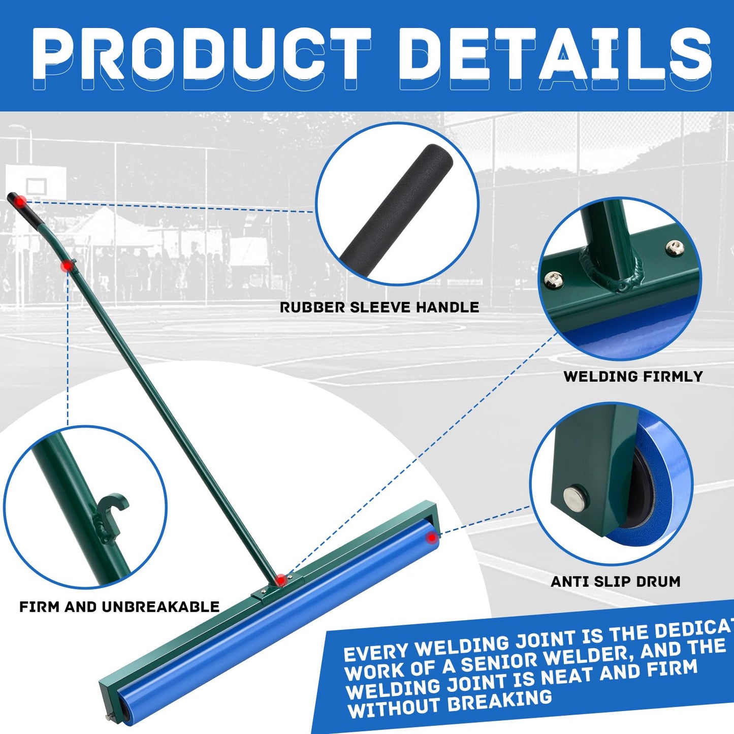 Suclain 2 Pcs Tennis Court Squeegee 36 Inch Blue PVA Foam Tennis Sponge Roller Lightweight Removes Water Quickly Clear Floors Tool for Tennis Basketball Sports Courts Garages