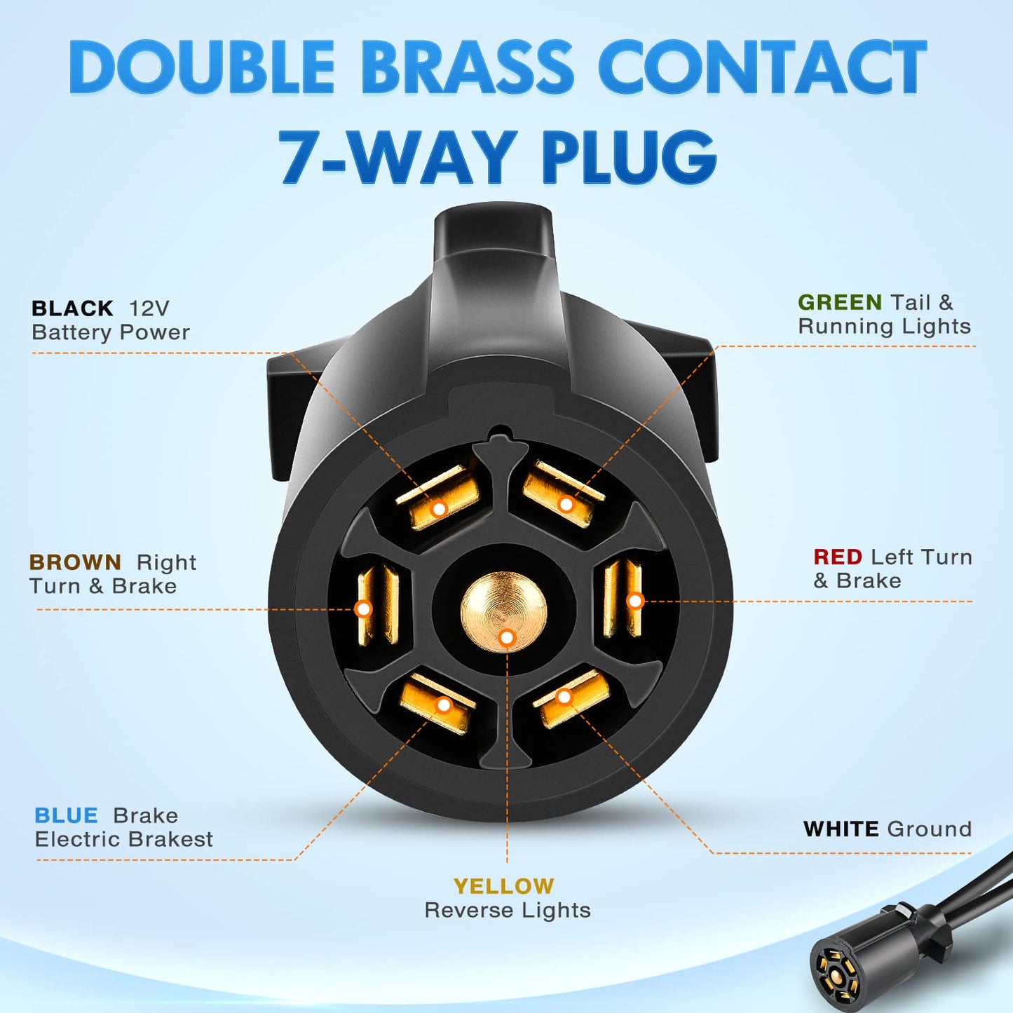 Nilight 7 Way Trailer Plug Y Pigtail Splitter Double Brasse 7Pin Female to Dual Male Trailer Plug Round Blade Connector for Connecting Slide in Truck Camper and Trailer Y Splitter
