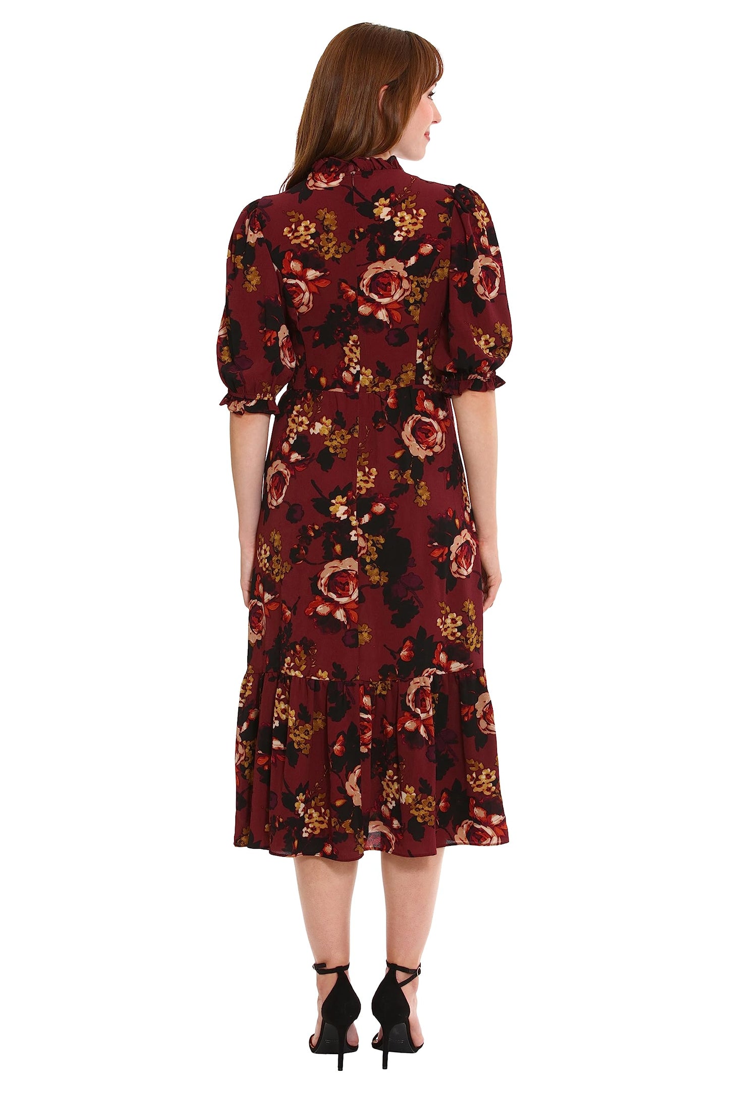London Times Women's Dresses High Neck Sheer Midi Dress Red