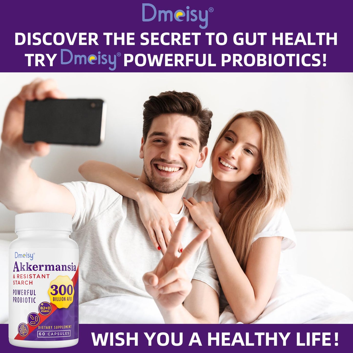 GLP-1 Supplement - 300 Billion AFU Akkermansia Muciniphila, Akkermansia Probiotic for Women & Men, for Boost GLP-1, Digestive, Gut, Immunity, Enhances Gut Lining Function & Intestinal Walls, 60 Count