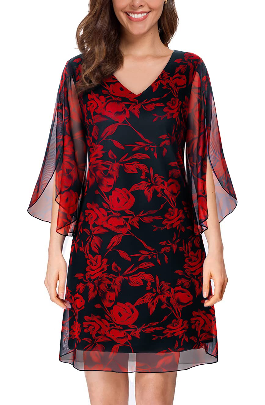 SeSe Code Wedding Guest Dresses for Women 2025 Wedding Guest Elegantes Spring Summer Dress Casual Formal Party Evening Cocktail Cruise Bridesmaid Ladies Mother Womens Flattering Blue Red Flower XL