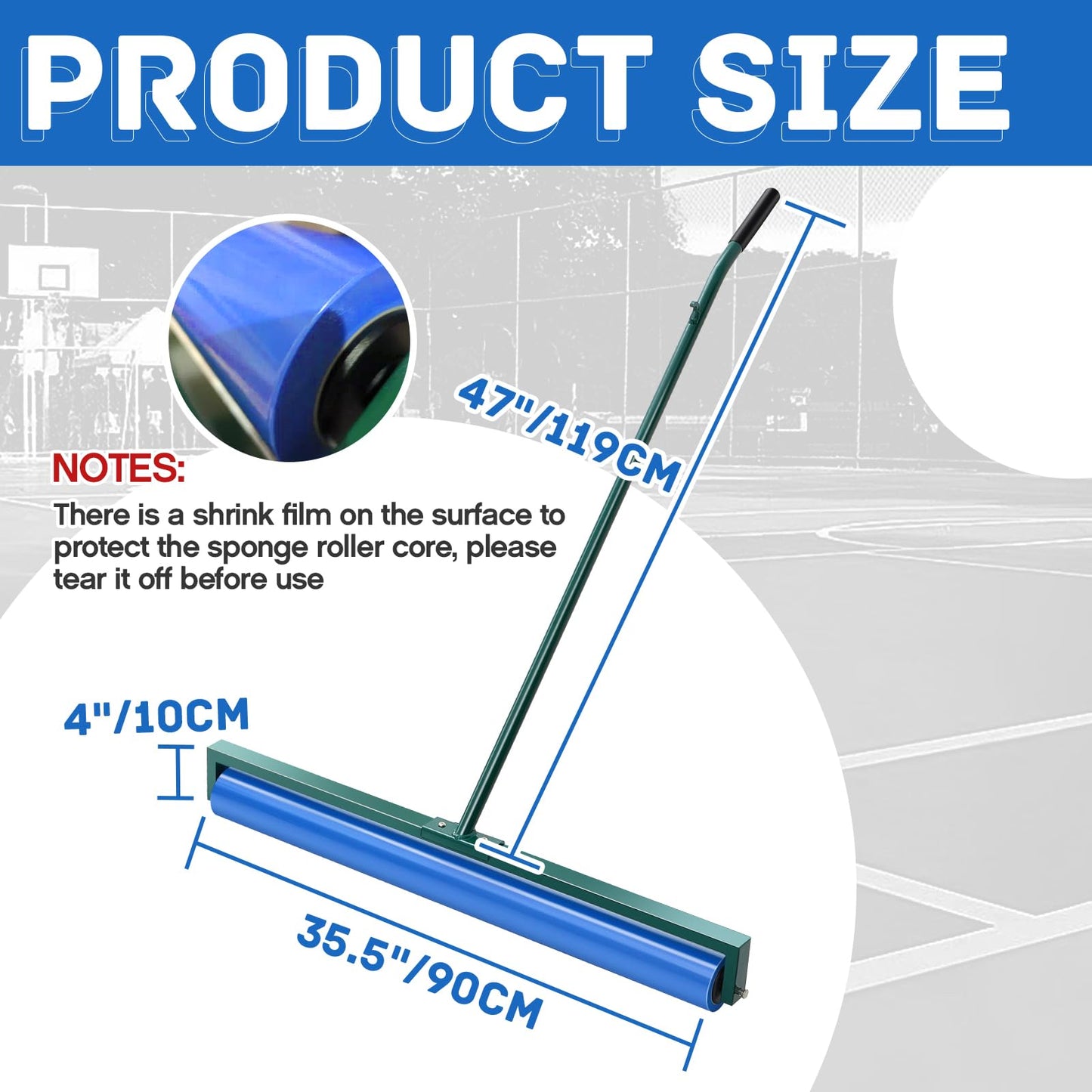 Suclain 2 Pcs Tennis Court Squeegee 36 Inch Blue PVA Foam Tennis Sponge Roller Lightweight Removes Water Quickly Clear Floors Tool for Tennis Basketball Sports Courts Garages