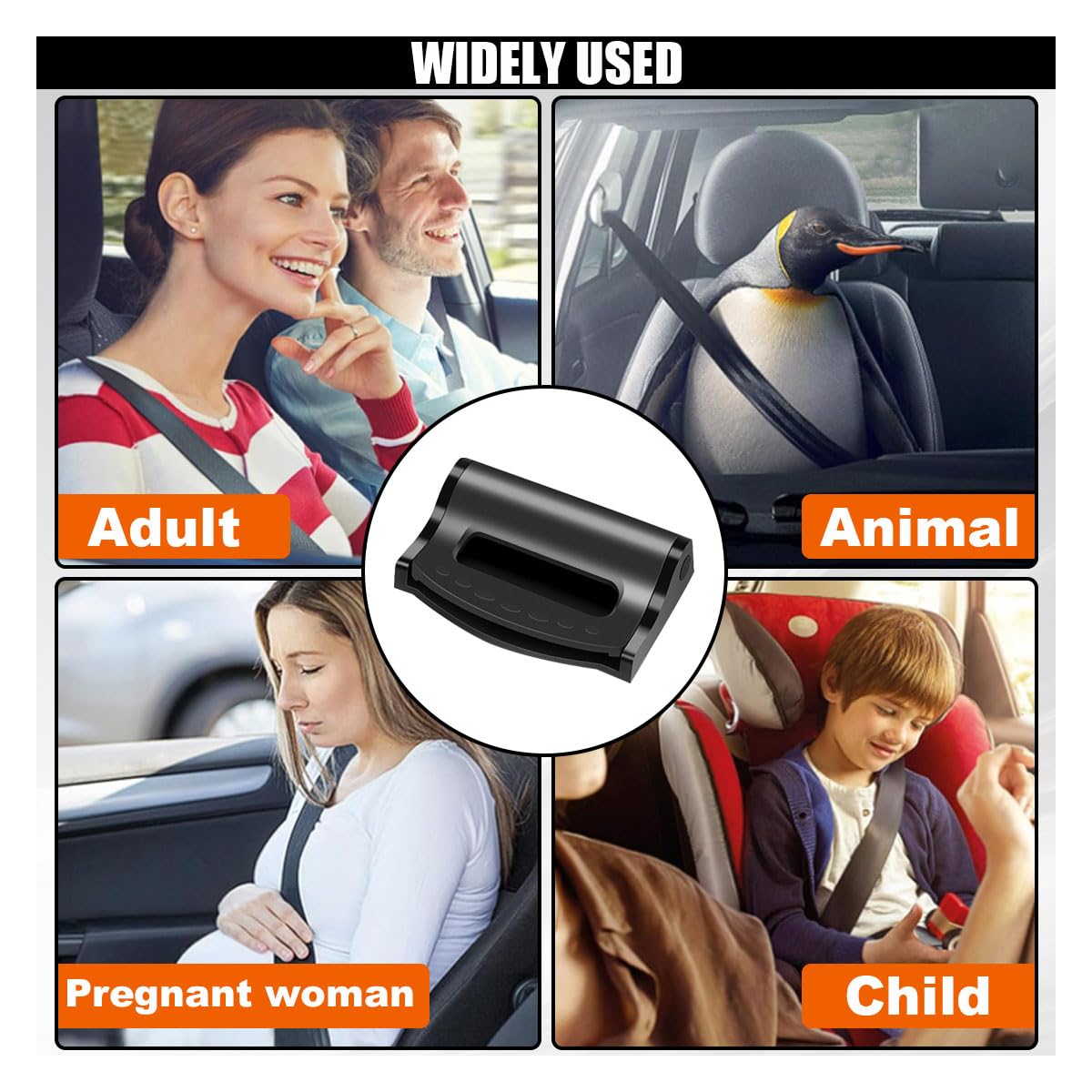 2PCS Car Seatbelt Adjuster, Universal Auto Seat Belt Clips for Adults/Kids, Comfort Car Shoulder Neck Protector Strap Positioner, Seatbelt Locator Retainer Locking Clips for Car, SUV (Black)