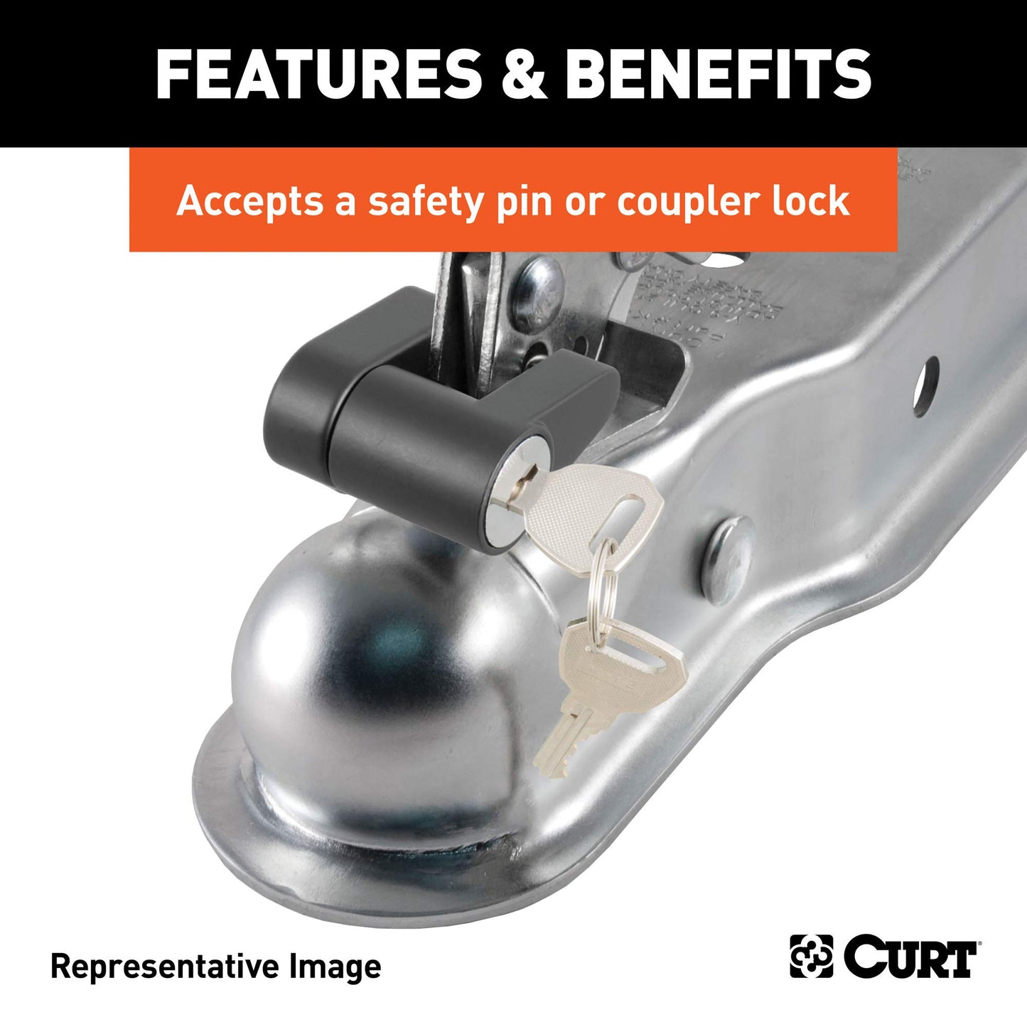CURT 25153 Straight Tongue Trailer Coupler for 2-Inch Channel, 2-In Hitch Ball, 3,500 lbs