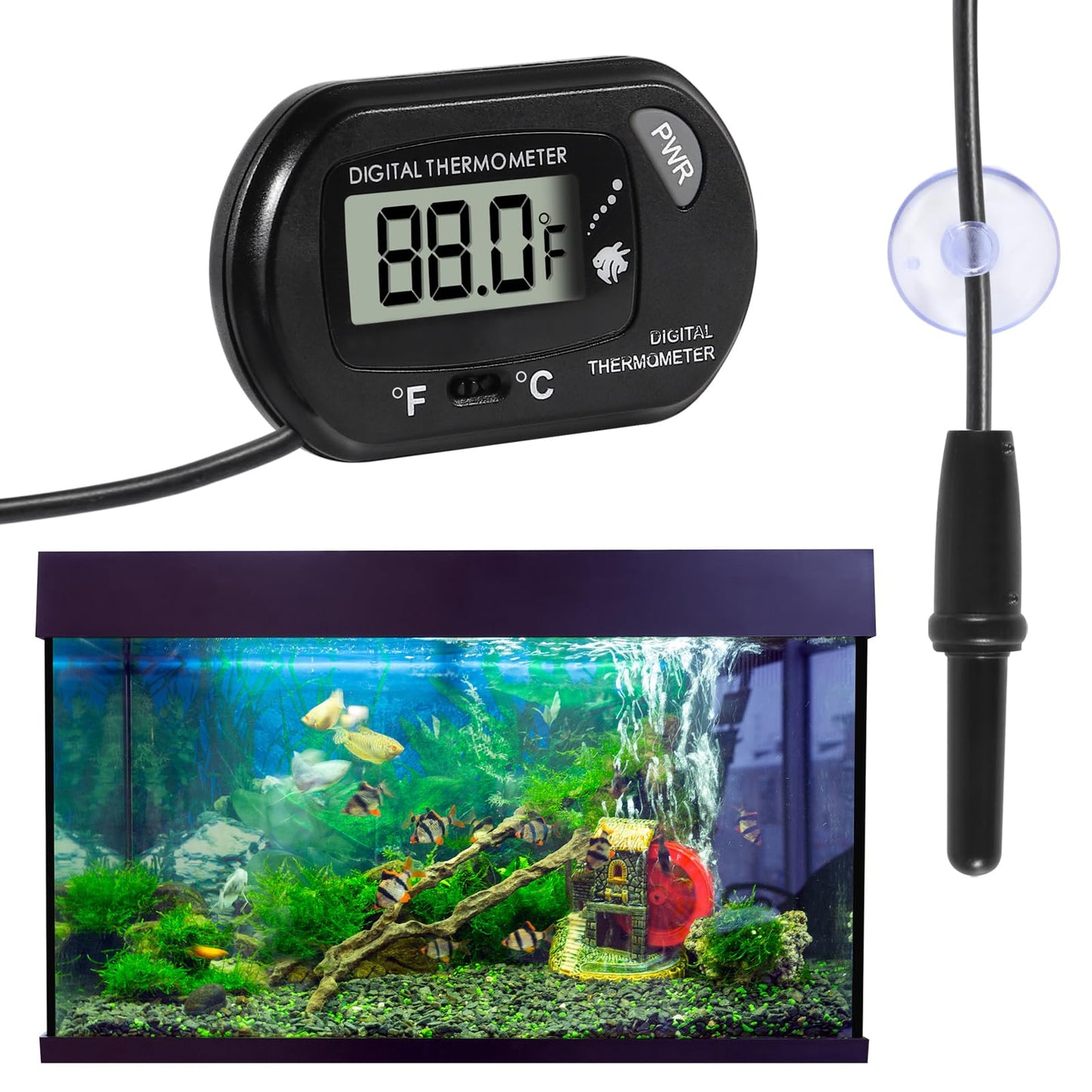 Aquarium Thermometer, Fish Tank Thermometer, Water Thermometer with 3.3ft Cord Fahrenheit/Celsius(℉/℃) for Vehicle Reptile Terrarium Fish Tank Refrigerator (10pcs)