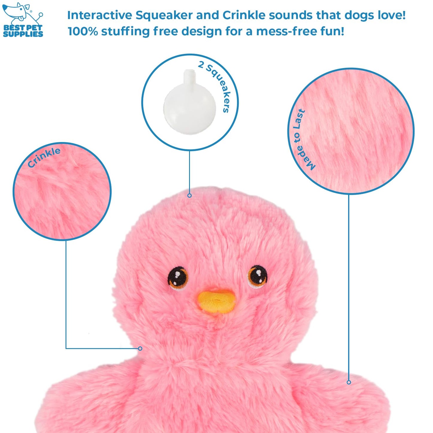 Best Pet Supplies Chicken Crinkle Plush Dog Toys for Interactive Play, Puppy and Senior Indoor Play, Colorful Chicken Toy Shape, Cute and Cuddly - Crinkle Chicken Bundle (Yellow, Pink, Blue)