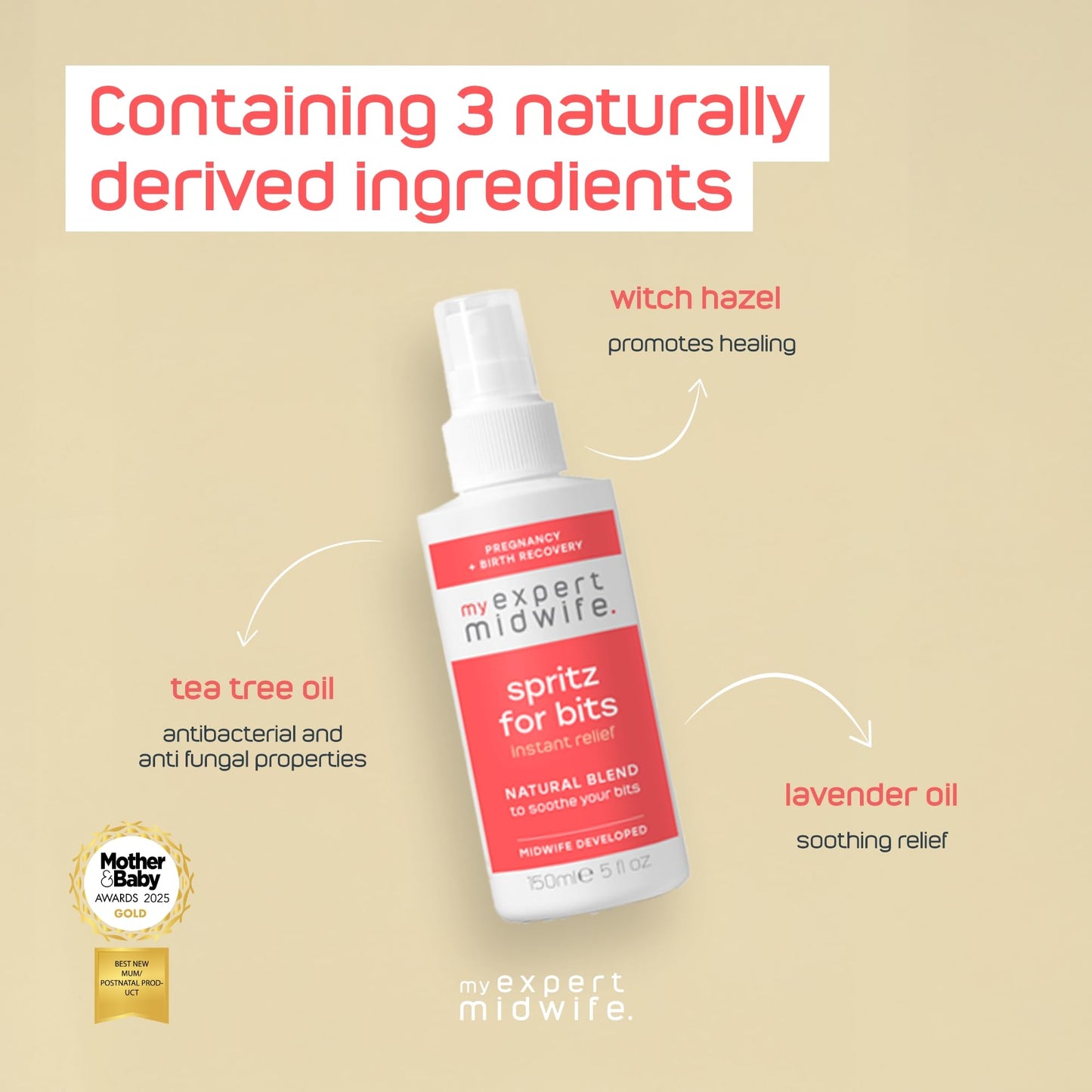 My Expert Midwife Just for Bits - Birth Prep & Recovery Duo with Spritz for Bits Postnatal Relief Perineal Spray and Peri Prep Your Bits Perineal Massage Oil (Pack of 2)